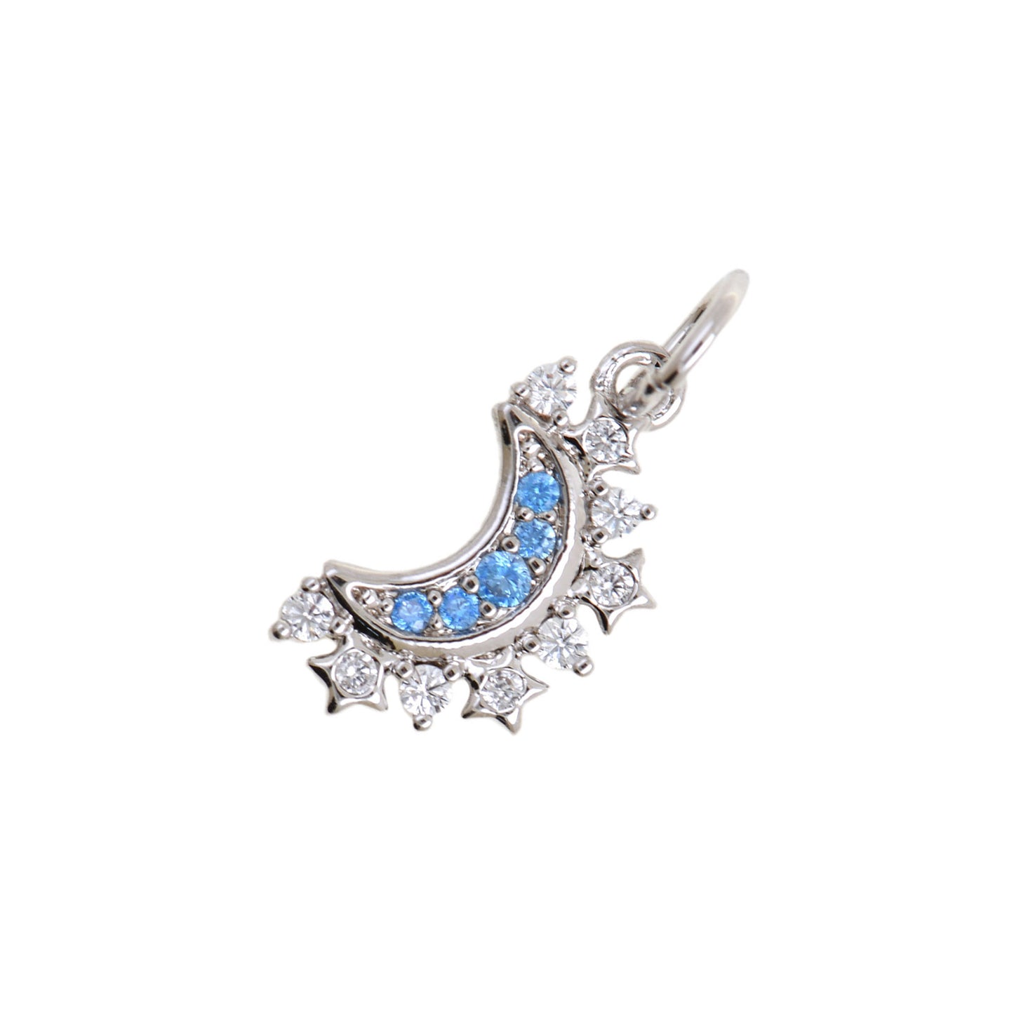 Celestial Moon And Star Charm With Blue CZ 6.8x13.8mm