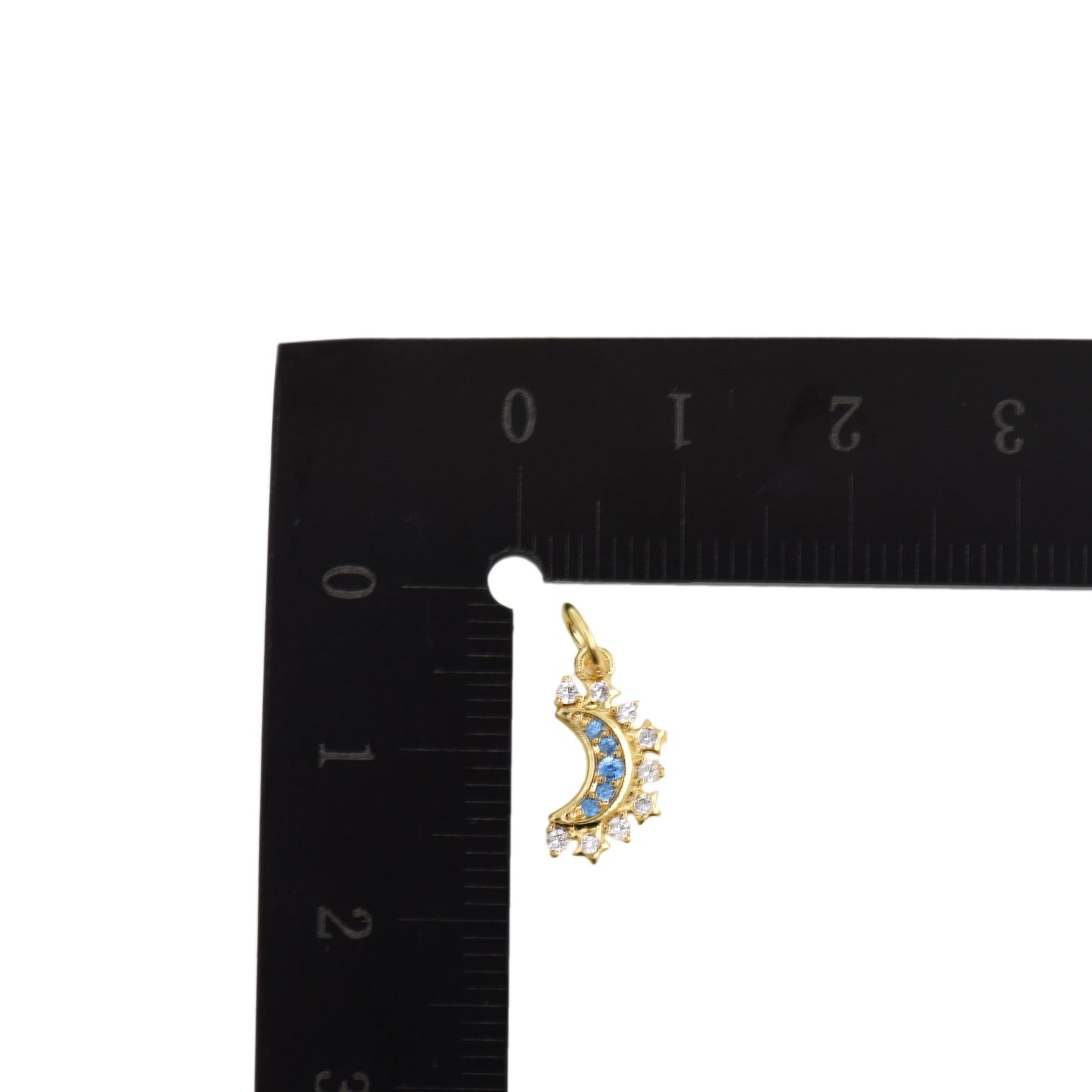 Celestial Moon And Star Charm With Blue CZ 6.8x13.8mm