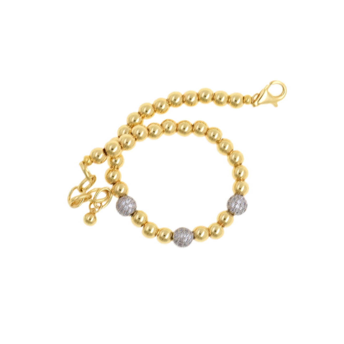 Delicate Gold Beaded Bracelet with Sparkling Crystal Accents for Everyday Elegance 17cm+3cm