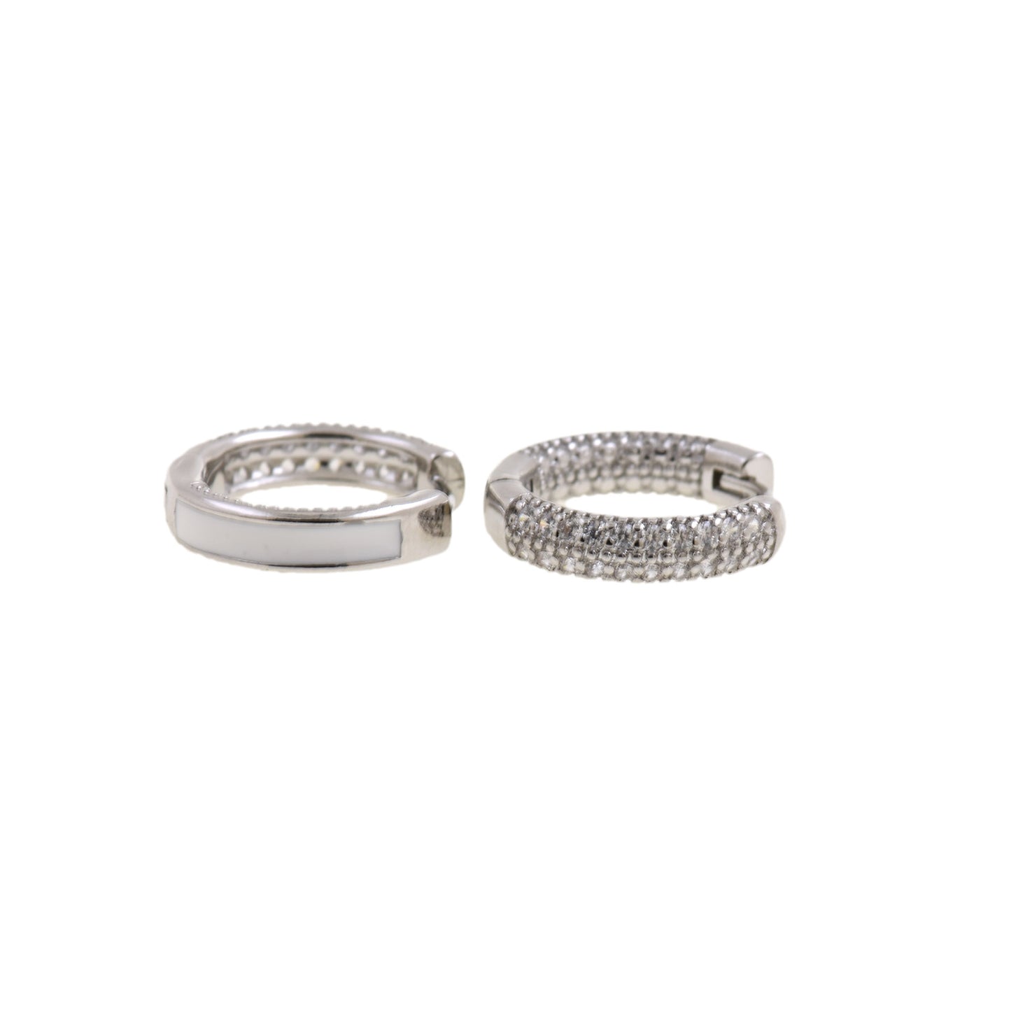 Sleek Gold Hoops Earrings with White Enamel 16.5x15.5mm