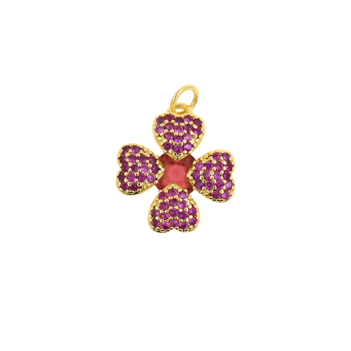 Exquisite Gold Clover Charm with Blue Sapphire Accents 16x18.4mm