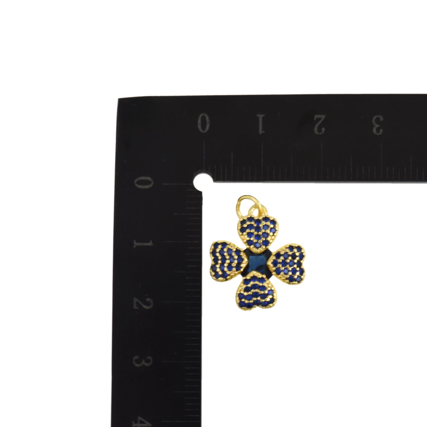 Exquisite Gold Clover Charm with Blue Sapphire Accents 16x18.4mm