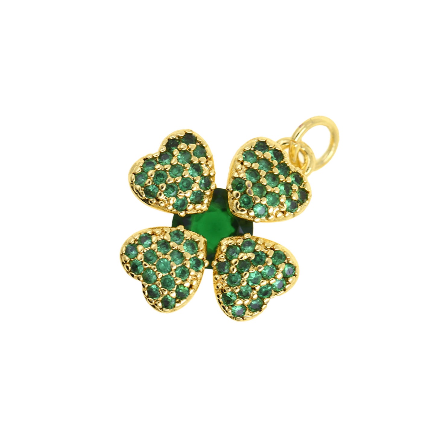 Exquisite Gold Clover Charm with Blue Sapphire Accents 16x18.4mm