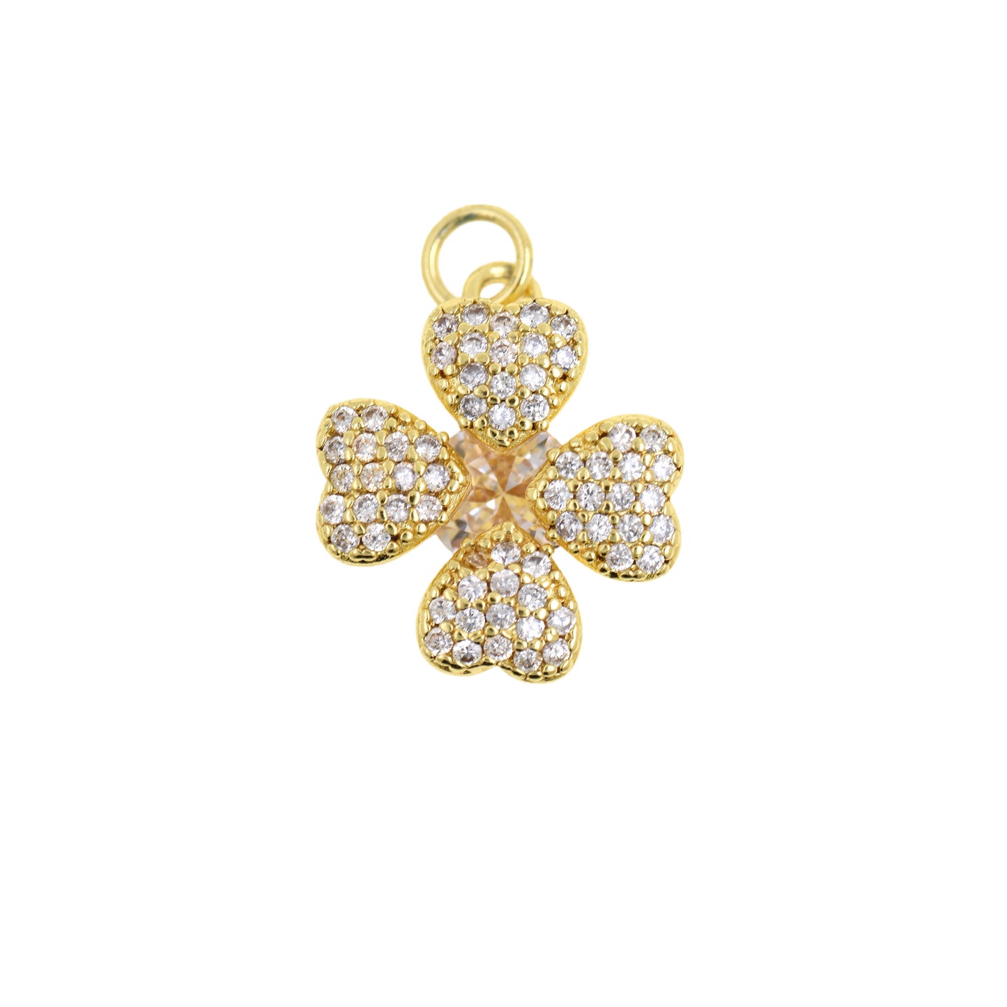 Exquisite Gold Clover Charm with Blue Sapphire Accents 16x18.4mm