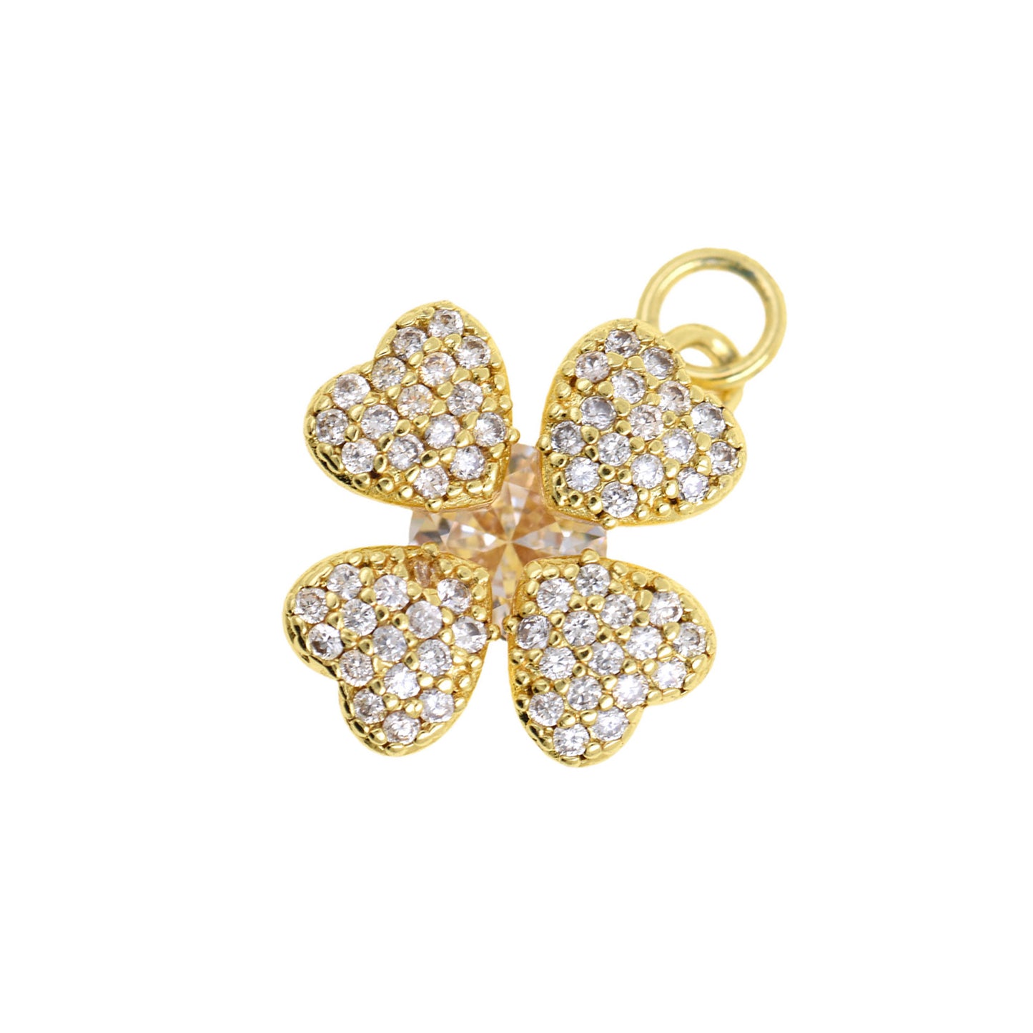 Exquisite Gold Clover Charm with Blue Sapphire Accents 16x18.4mm