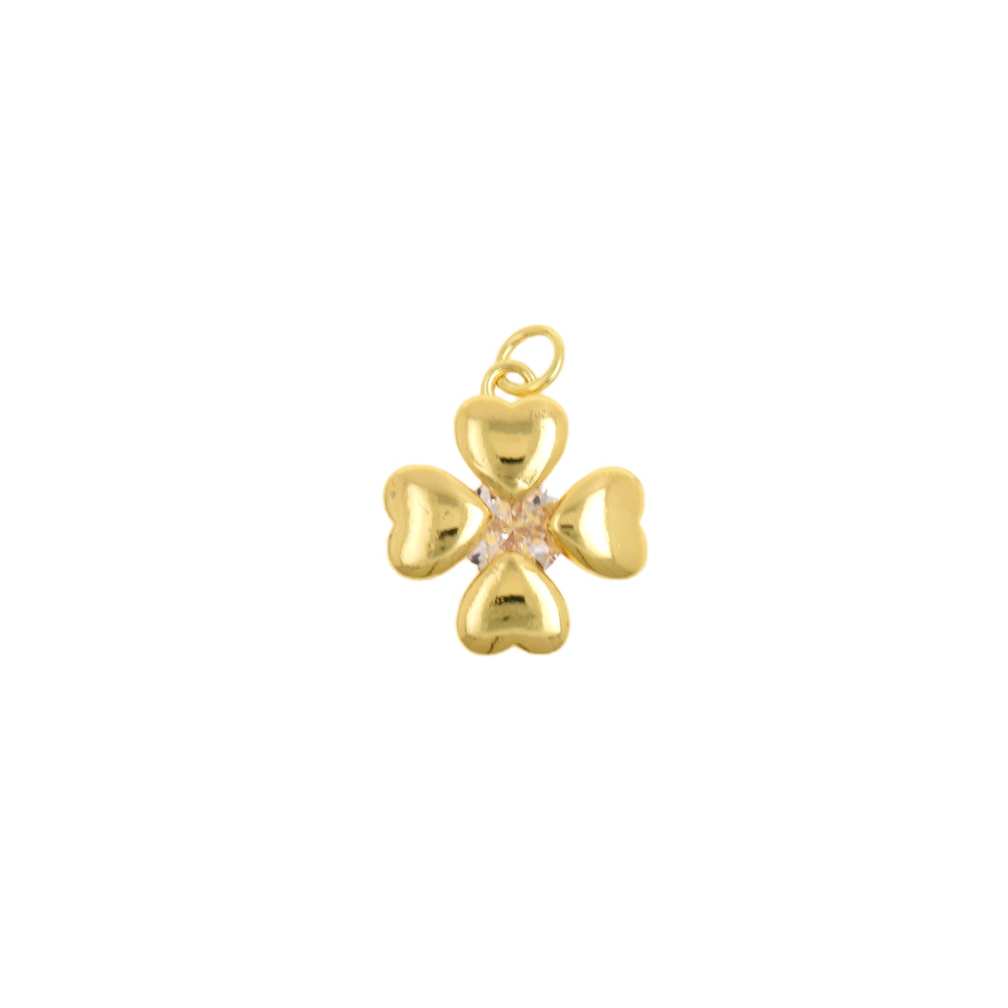 Minimalist Gold Clover Charm with Sapphire Center 15.8X18.4mm