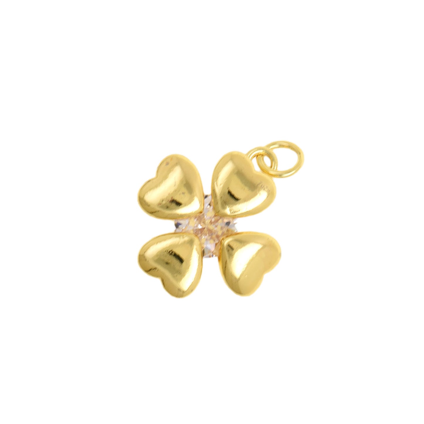 Minimalist Gold Clover Charm with Sapphire Center 15.8X18.4mm