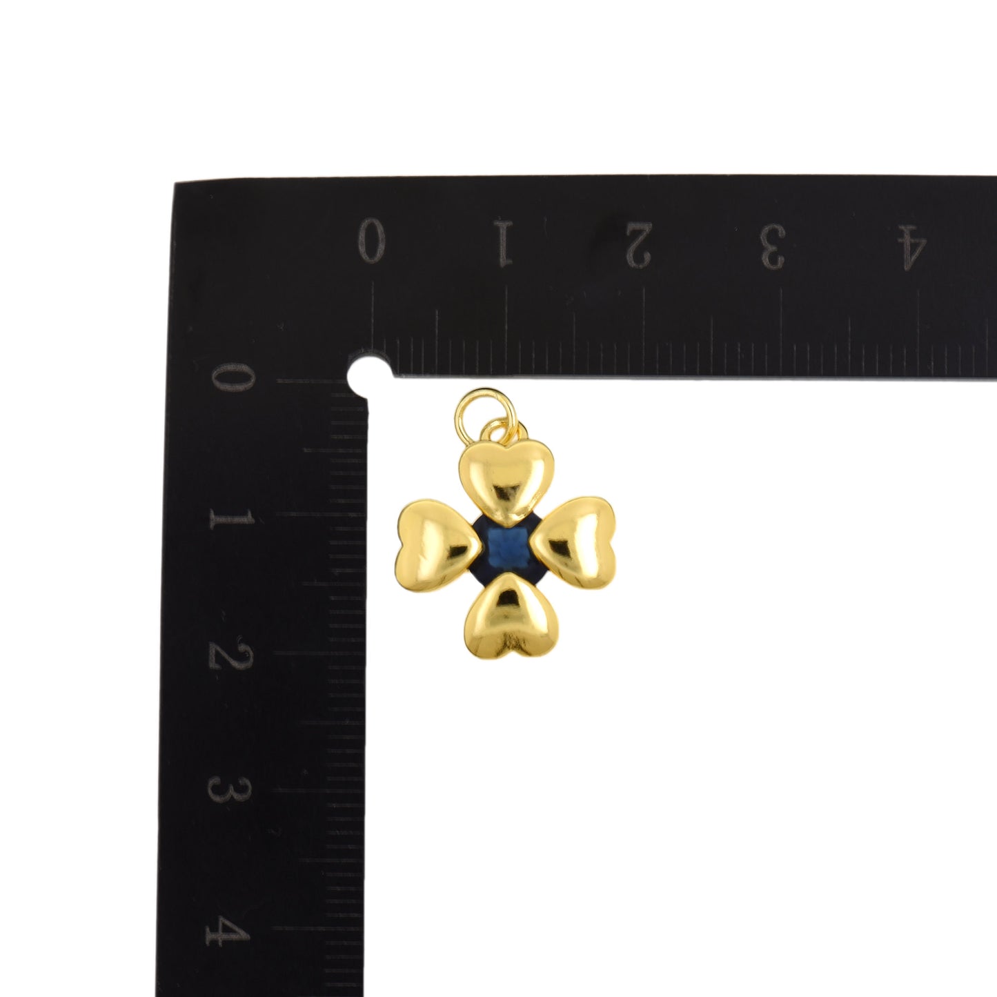 Minimalist Gold Clover Charm with Sapphire Center 15.8X18.4mm