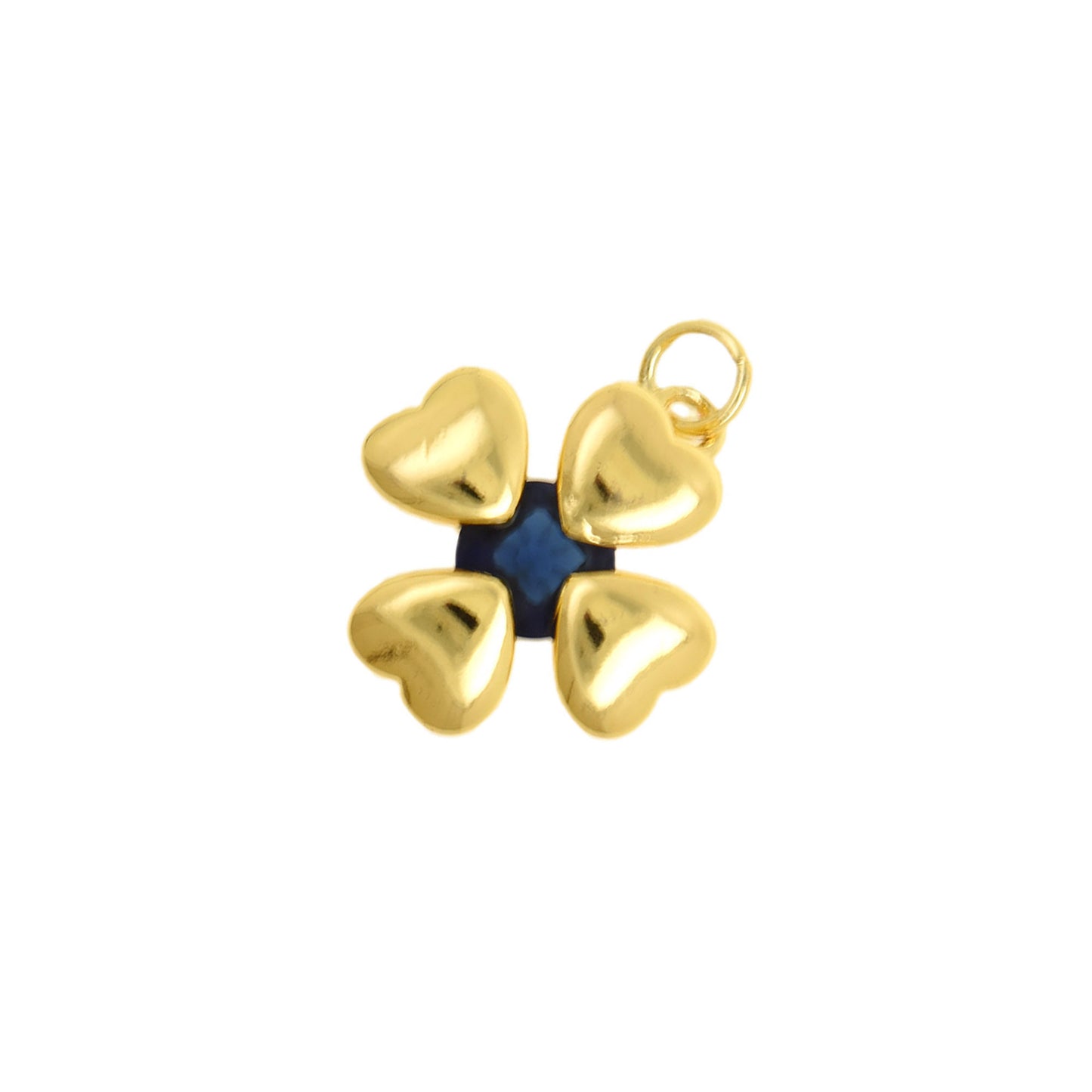 Minimalist Gold Clover Charm with Sapphire Center 15.8X18.4mm