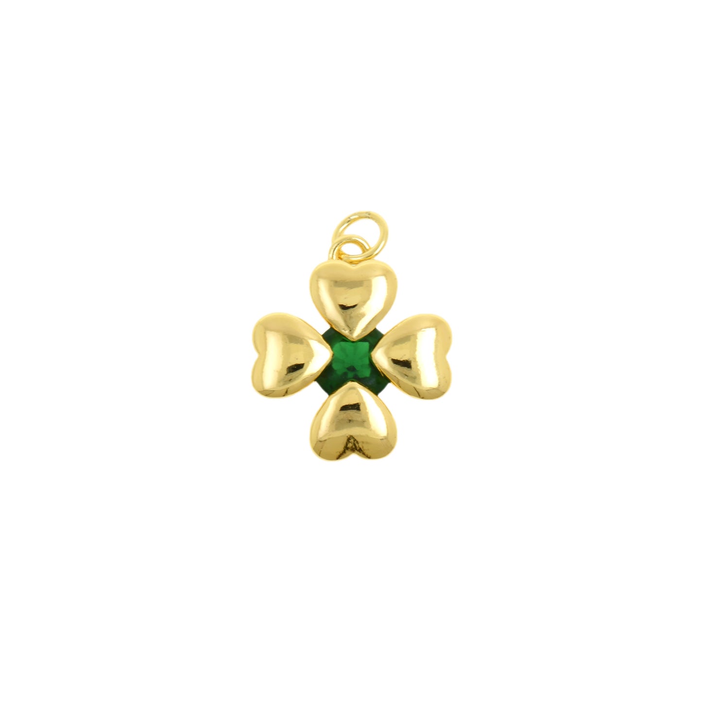 Minimalist Gold Clover Charm with Sapphire Center 15.8X18.4mm
