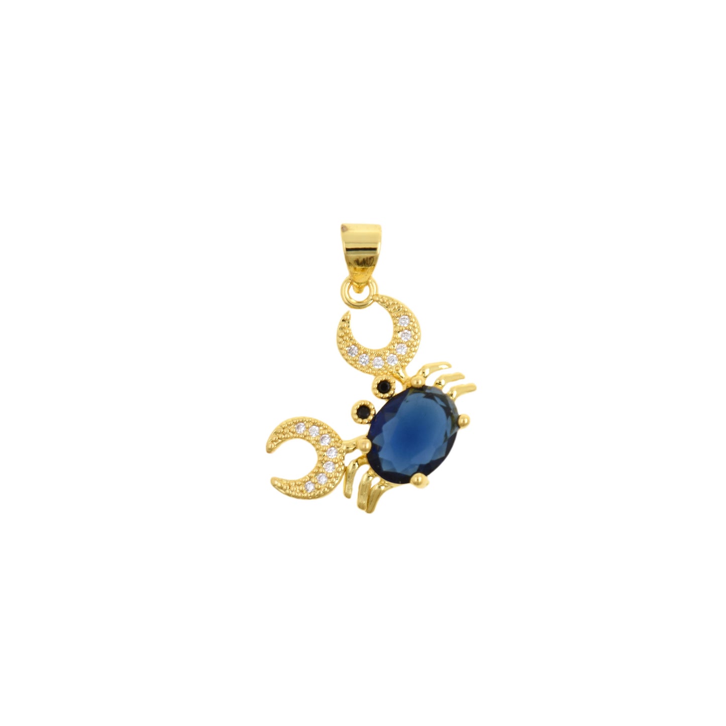 Gold Crab Pendant With Blue Oval Gemstone Body And Crystal Claws 18x15mm