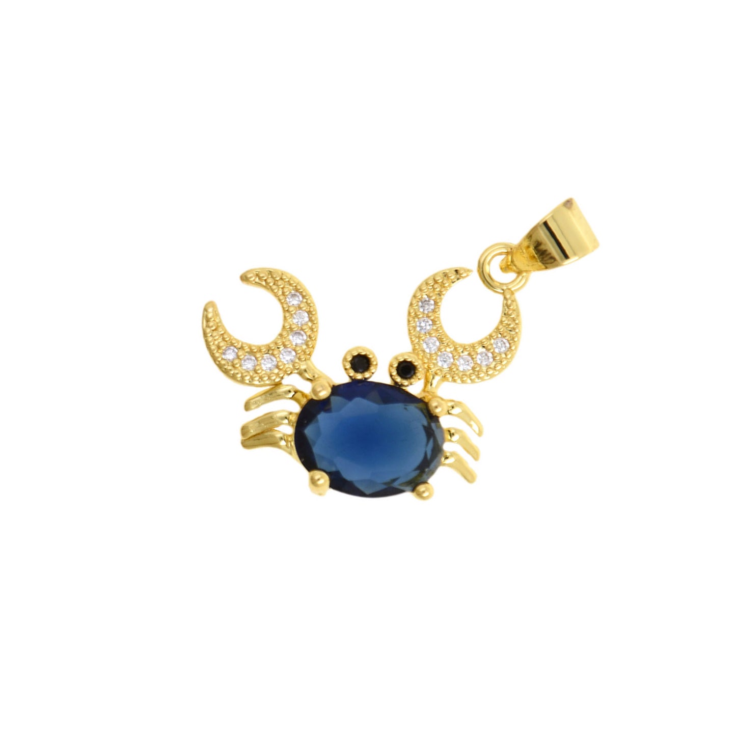 Gold Crab Pendant With Blue Oval Gemstone Body And Crystal Claws 18x15mm