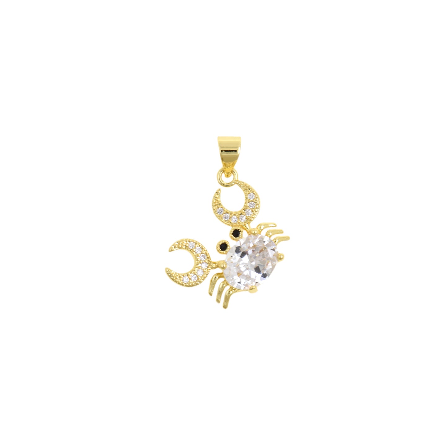 Gold Crab Pendant With Blue Oval Gemstone Body And Crystal Claws 18x15mm