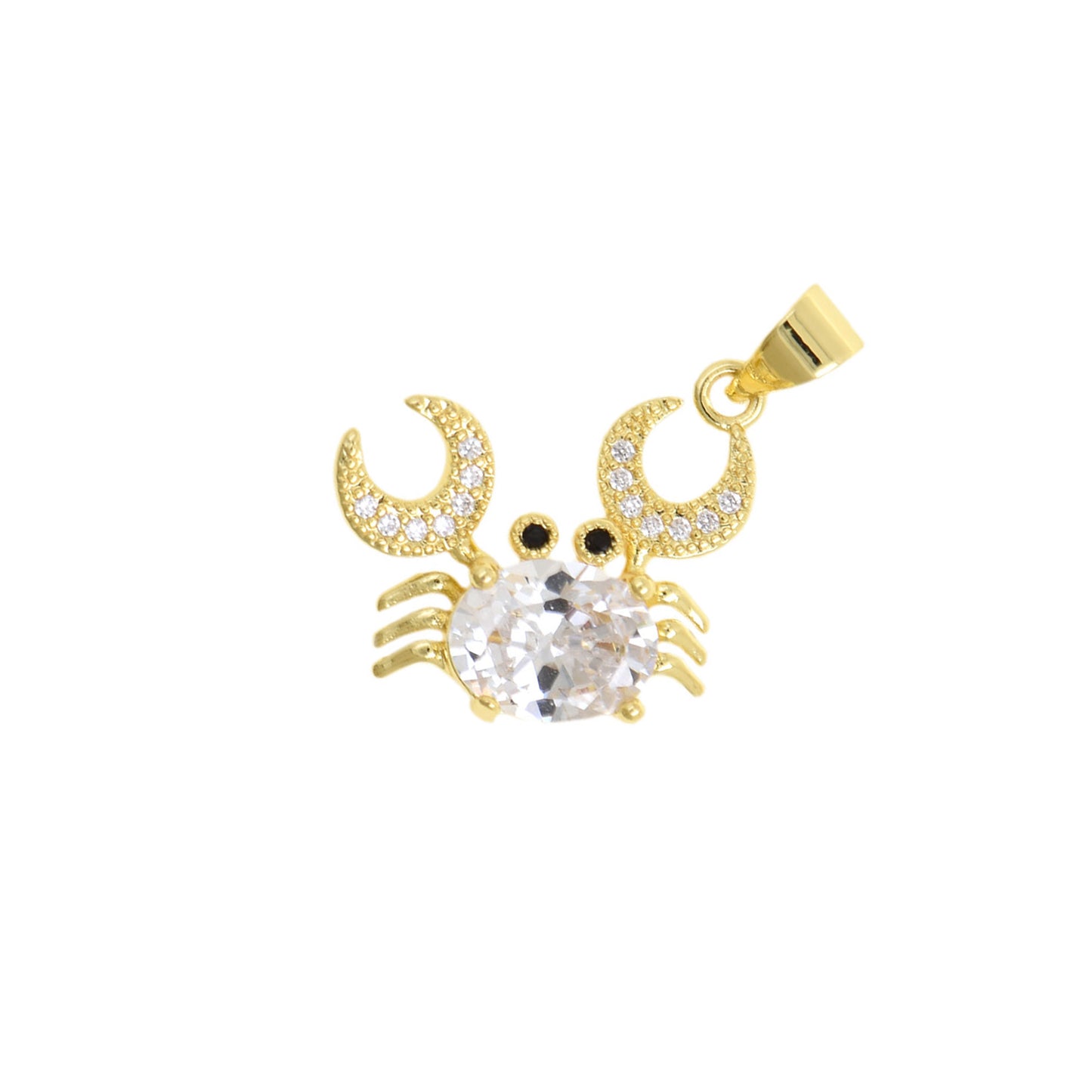 Gold Crab Pendant With Blue Oval Gemstone Body And Crystal Claws 18x15mm