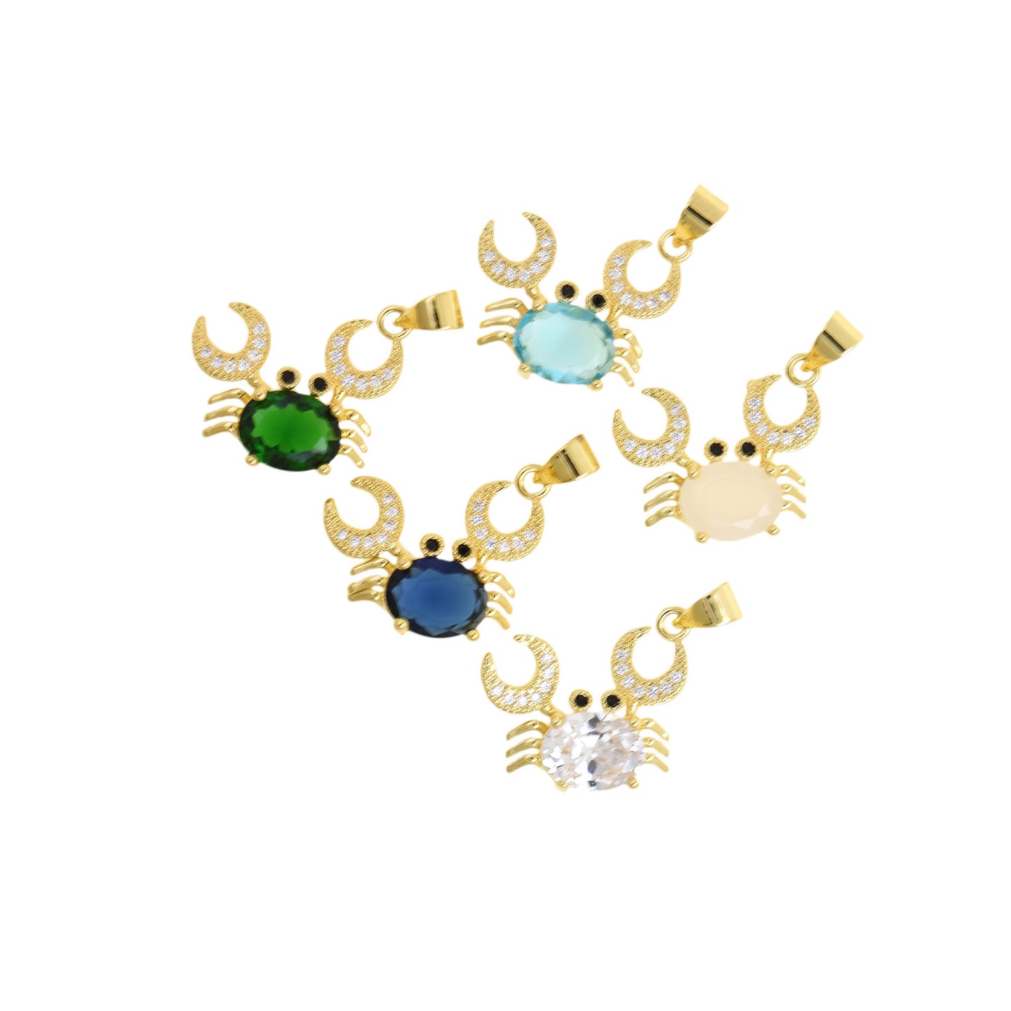 Gold Crab Pendant With Blue Oval Gemstone Body And Crystal Claws 18x15mm