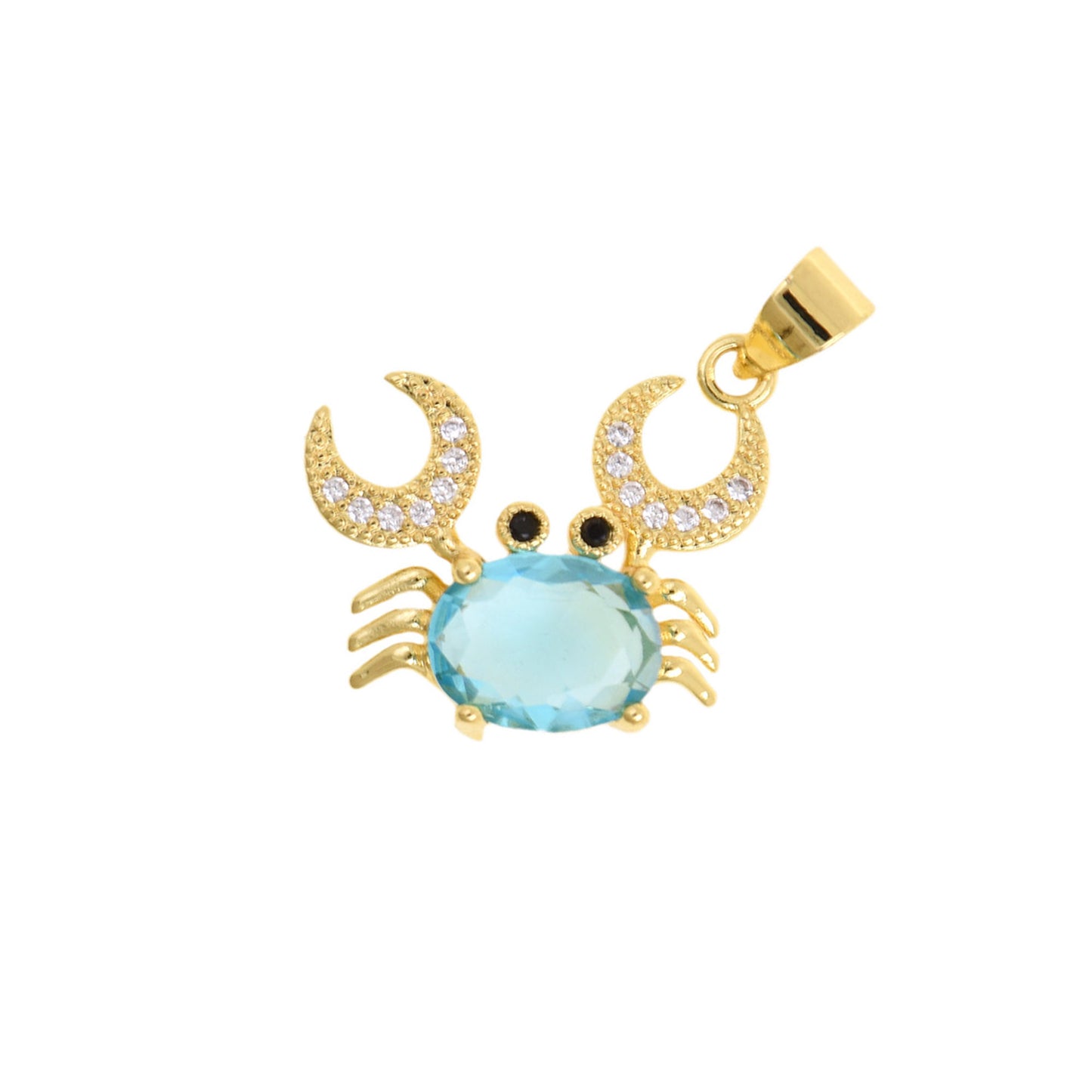 Gold Crab Pendant With Blue Oval Gemstone Body And Crystal Claws 18x15mm