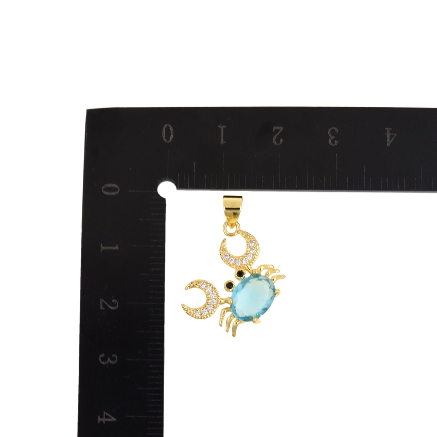 Gold Crab Pendant With Blue Oval Gemstone Body And Crystal Claws 18x15mm