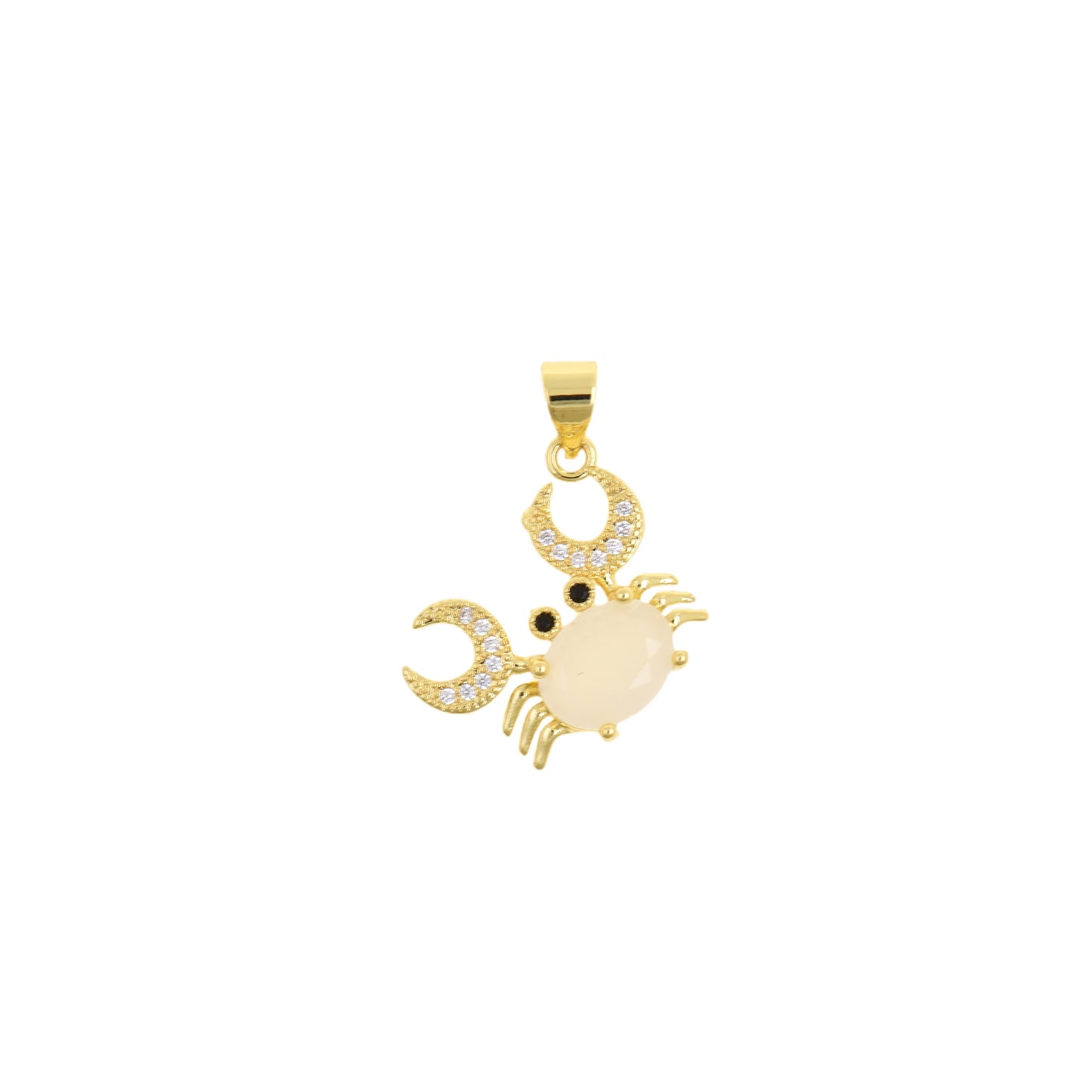 Gold Crab Pendant With Blue Oval Gemstone Body And Crystal Claws 18x15mm