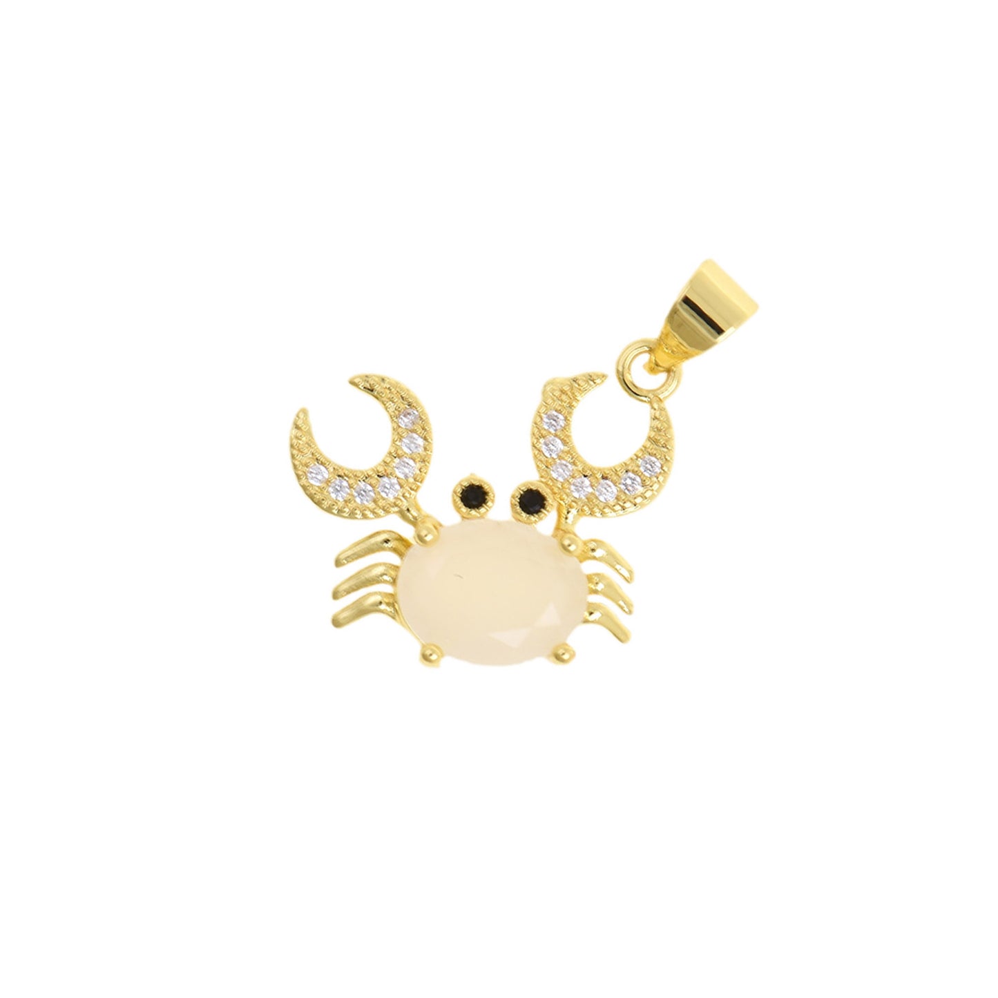 Gold Crab Pendant With Blue Oval Gemstone Body And Crystal Claws 18x15mm