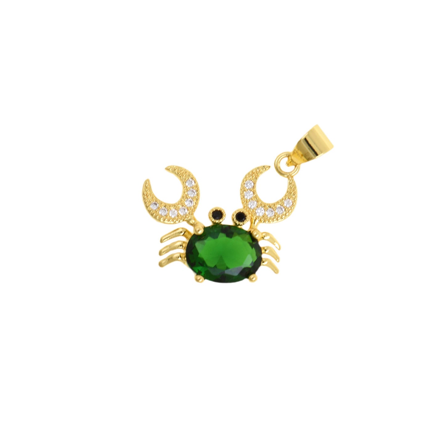 Gold Crab Pendant With Blue Oval Gemstone Body And Crystal Claws 18x15mm