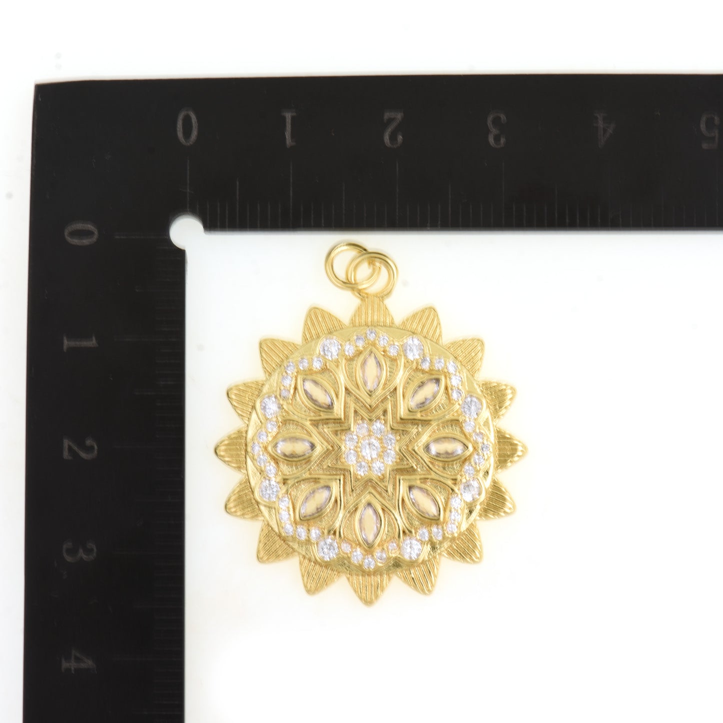 Radiant Mandala Flower Pendant With Gold Textured Frame 30mm