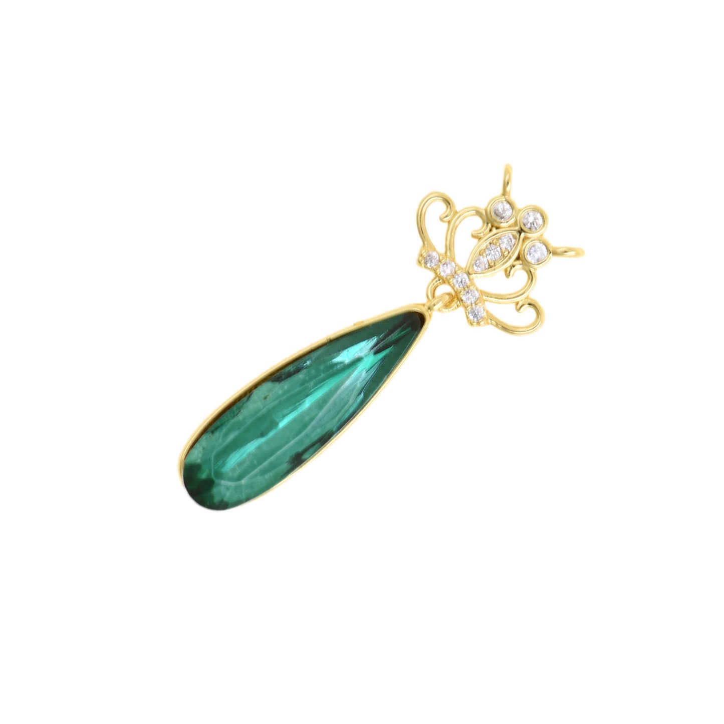 Regal Green Teardrop Pendant With Gold Crown Top 32x12mm
