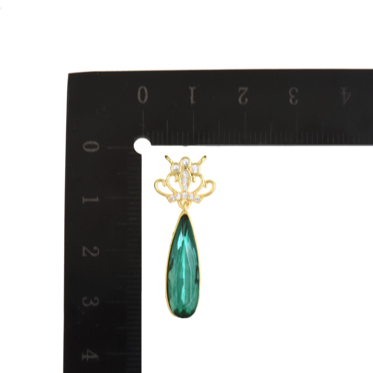 Regal Green Teardrop Pendant With Gold Crown Top 32x12mm