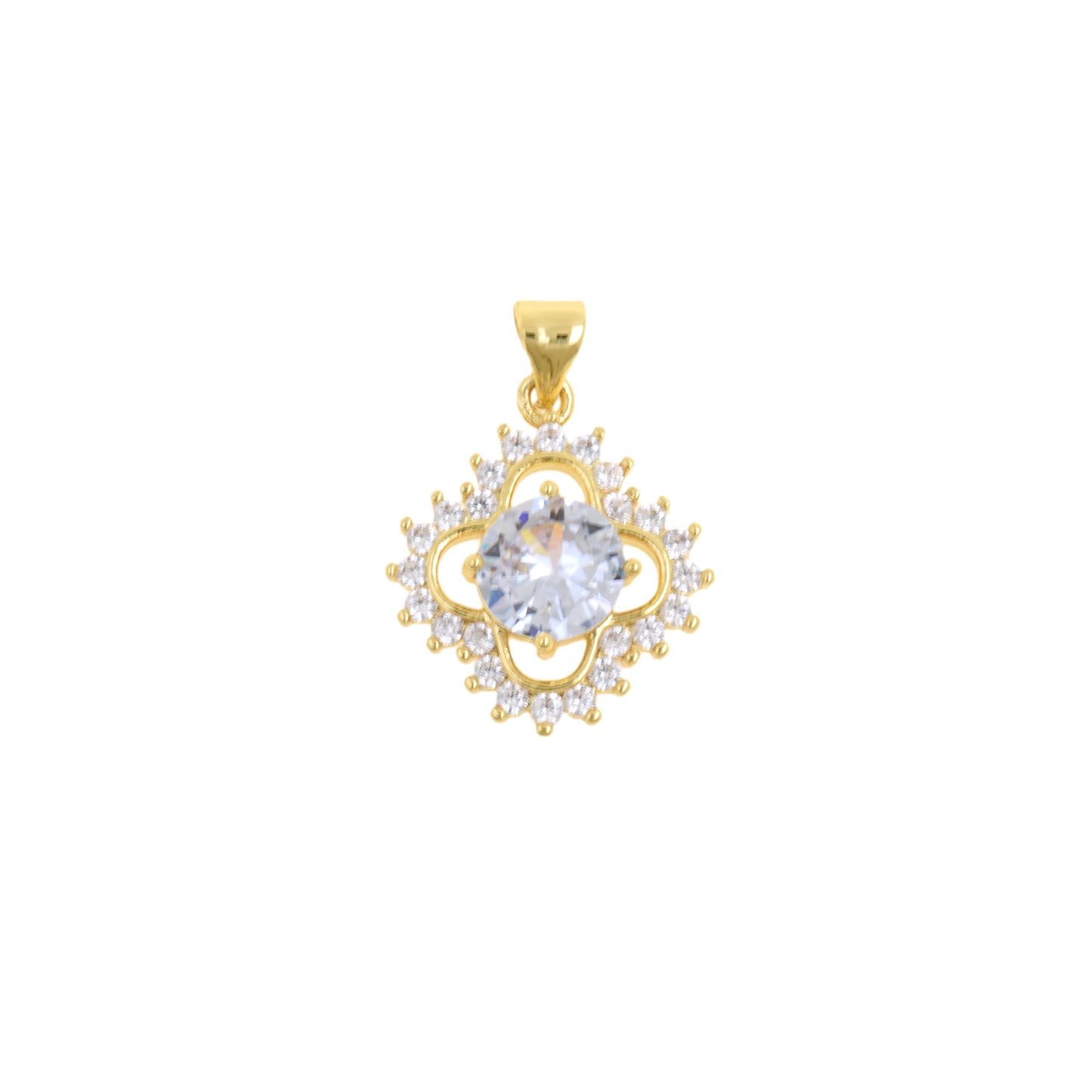 Chic Four Leaf Clover Pendant With Clear CZ Center 20x18mm