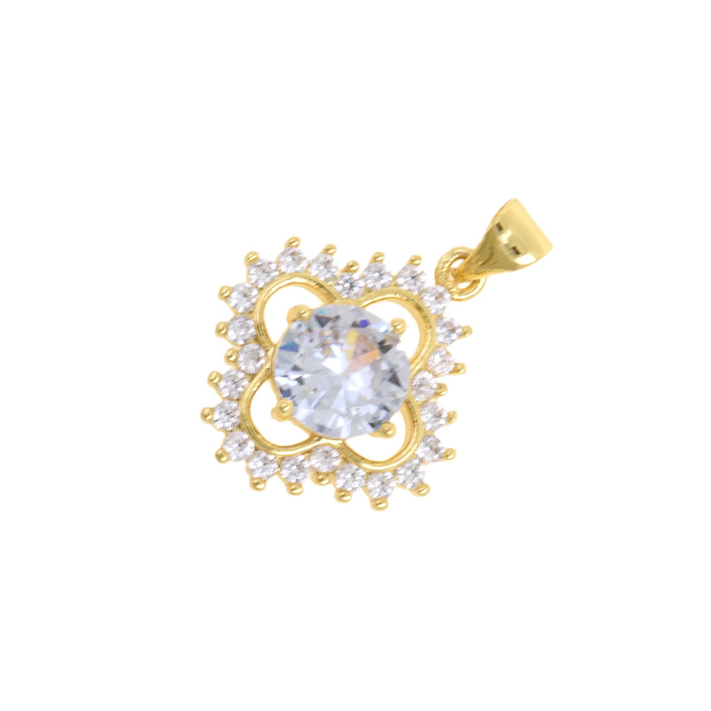 Chic Four Leaf Clover Pendant With Clear CZ Center 20x18mm