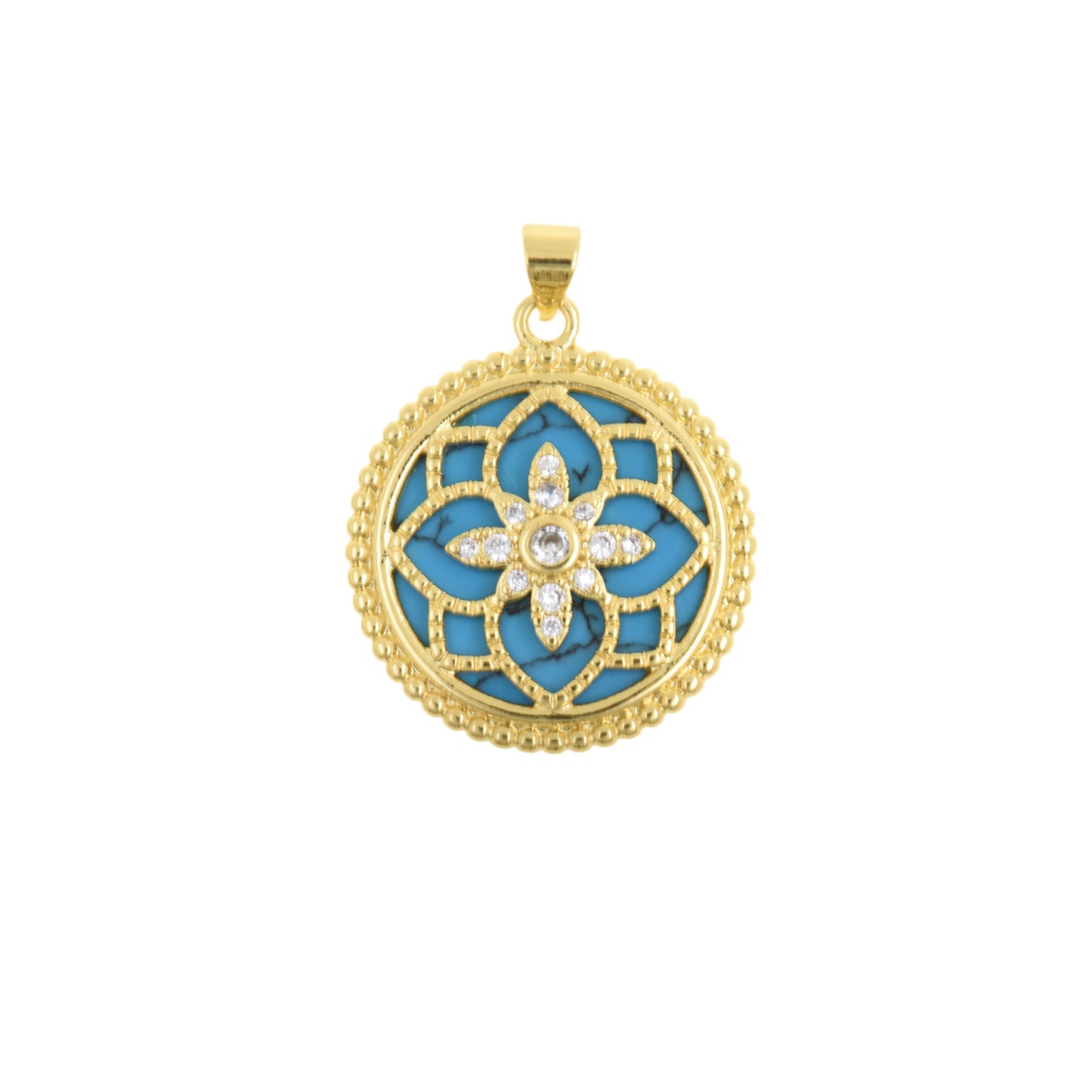 Boho Round Mandala Pendant With Blue Enamel Base 25mm