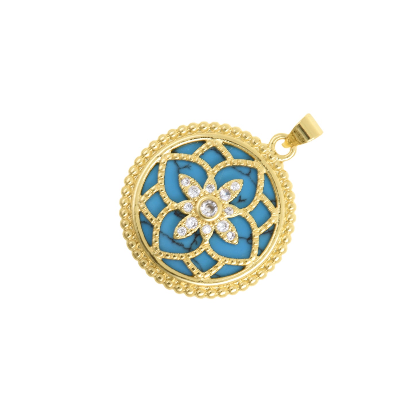 Boho Round Mandala Pendant With Blue Enamel Base 25mm