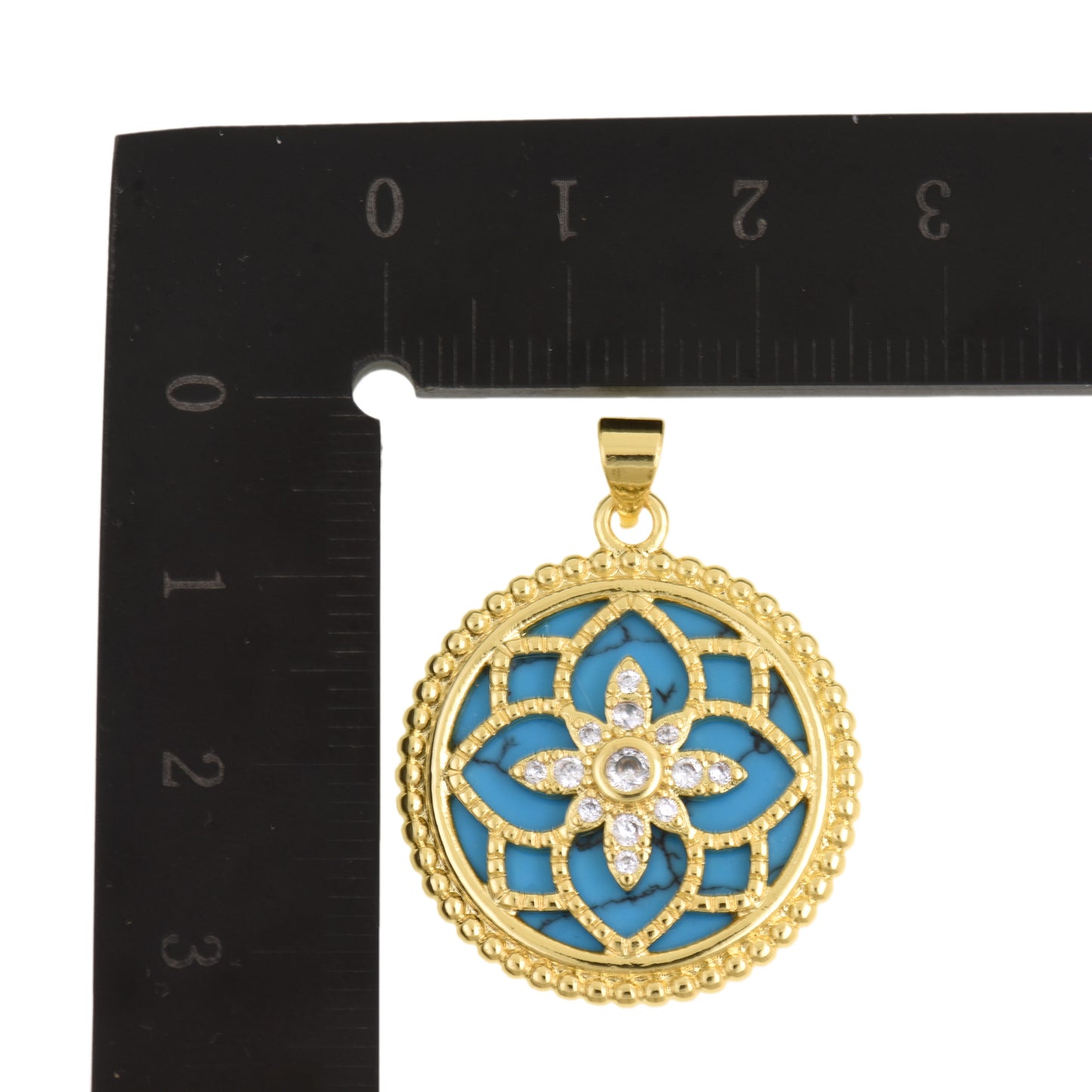 Boho Round Mandala Pendant With Blue Enamel Base 25mm