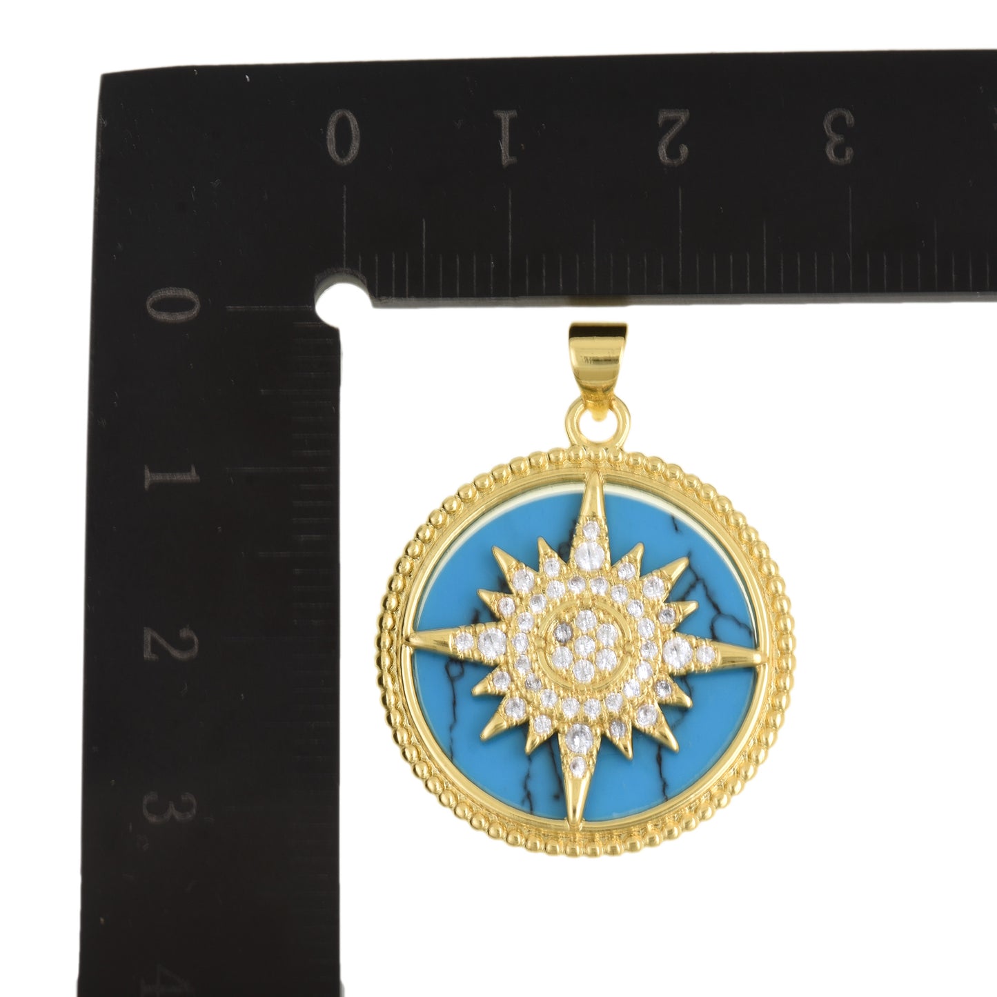 Elegant Compass Rose Charm Featuring Shimmering Crystal Center 25mm