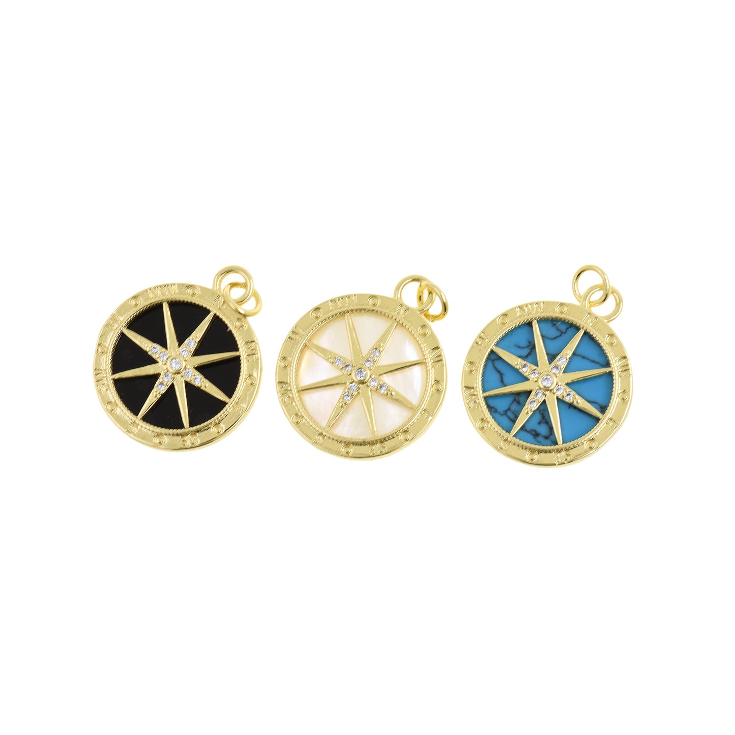 Elegant Compass Pendant With Mother Of Pearl Inlay 20mm