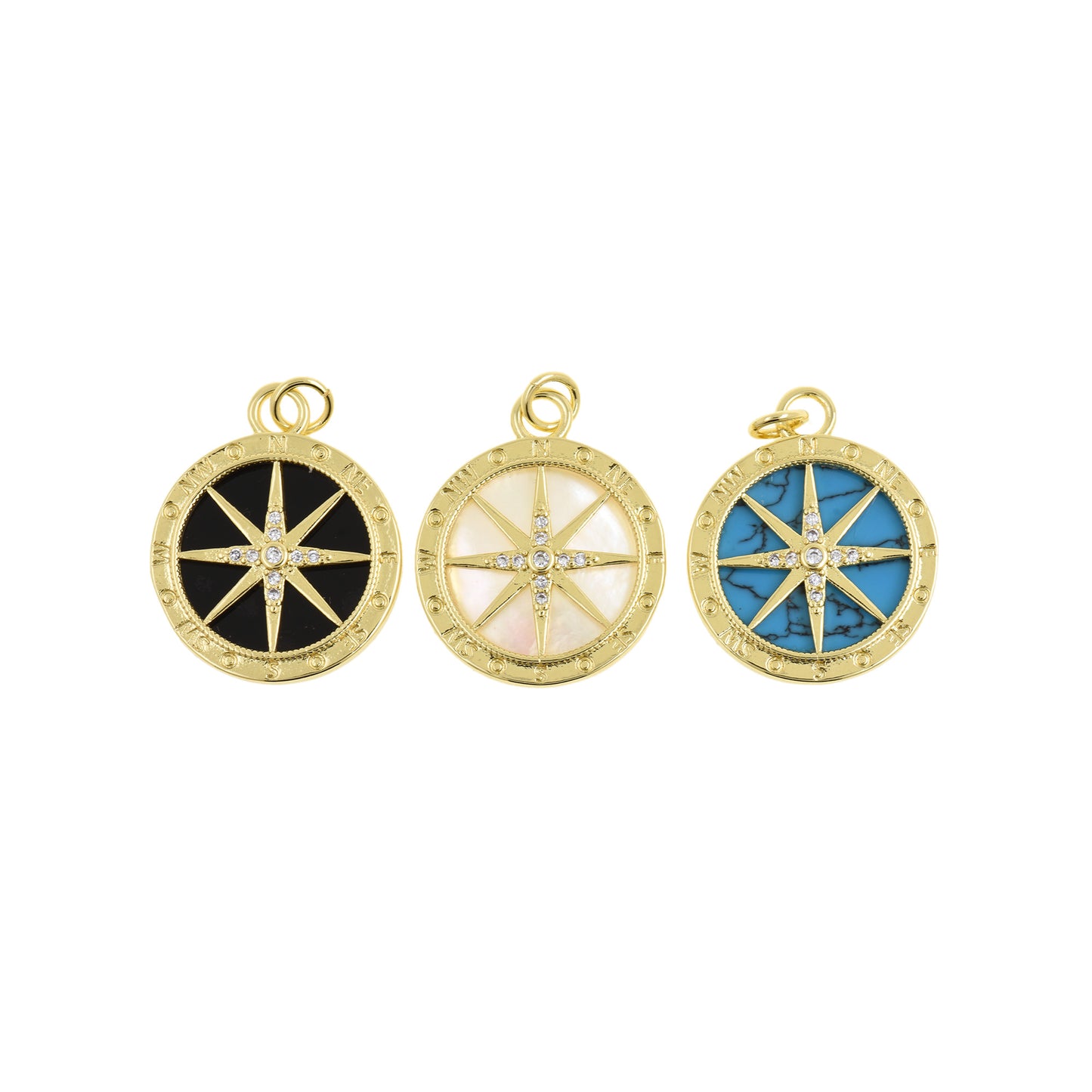 Elegant Compass Pendant With Mother Of Pearl Inlay 20mm