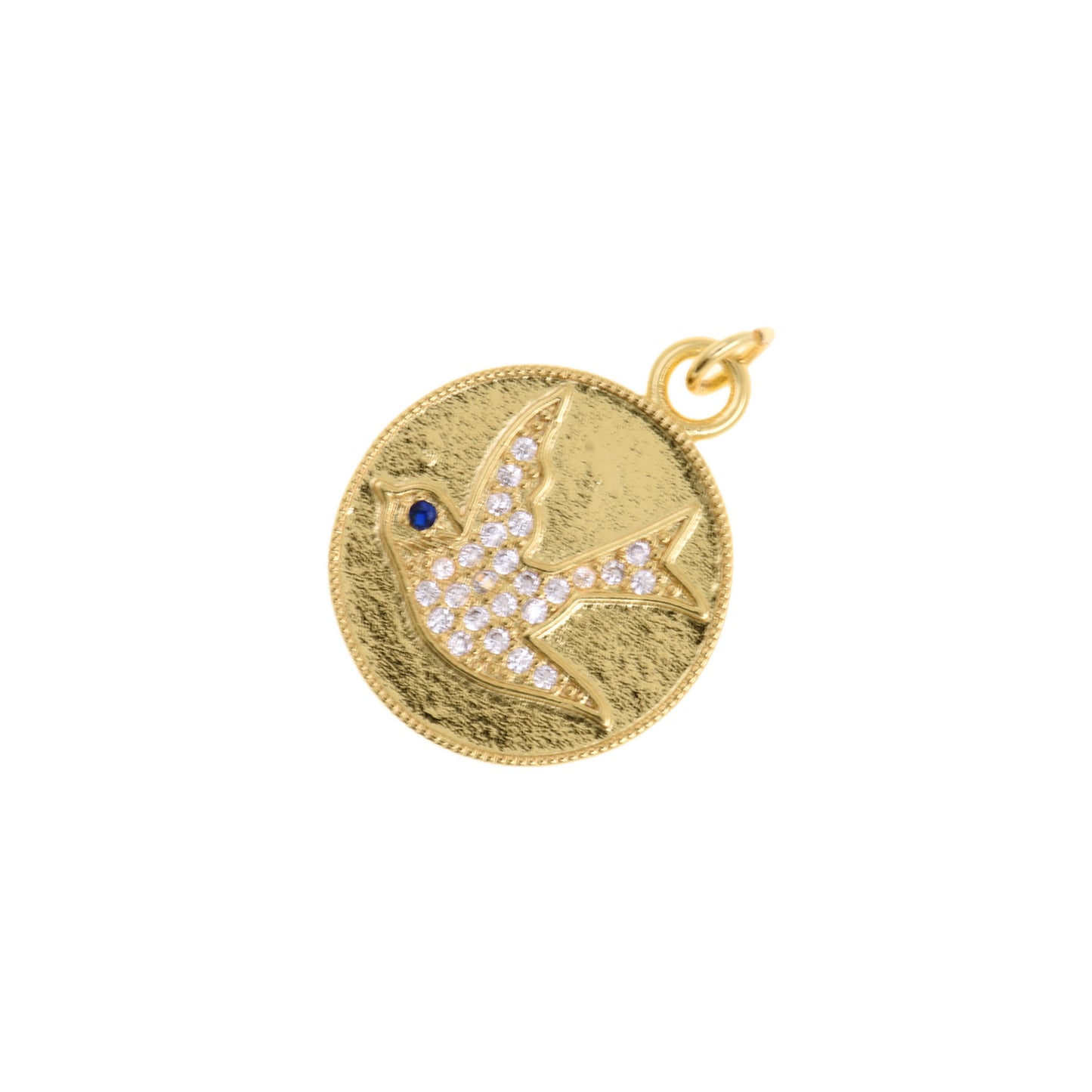 Vintage Gold Round Pendant With CZ Flying Bird Motif 19.5mm