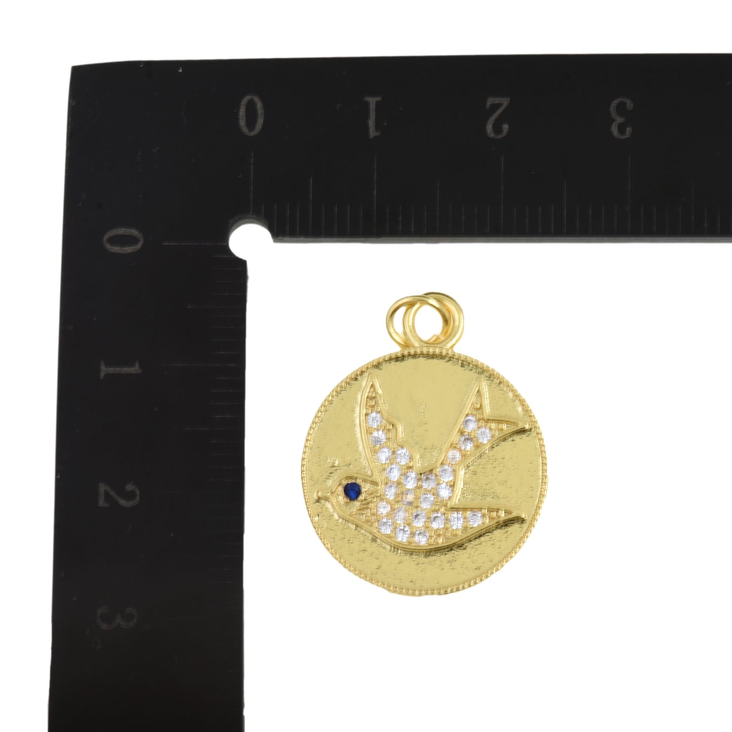 Vintage Gold Round Pendant With CZ Flying Bird Motif 19.5mm