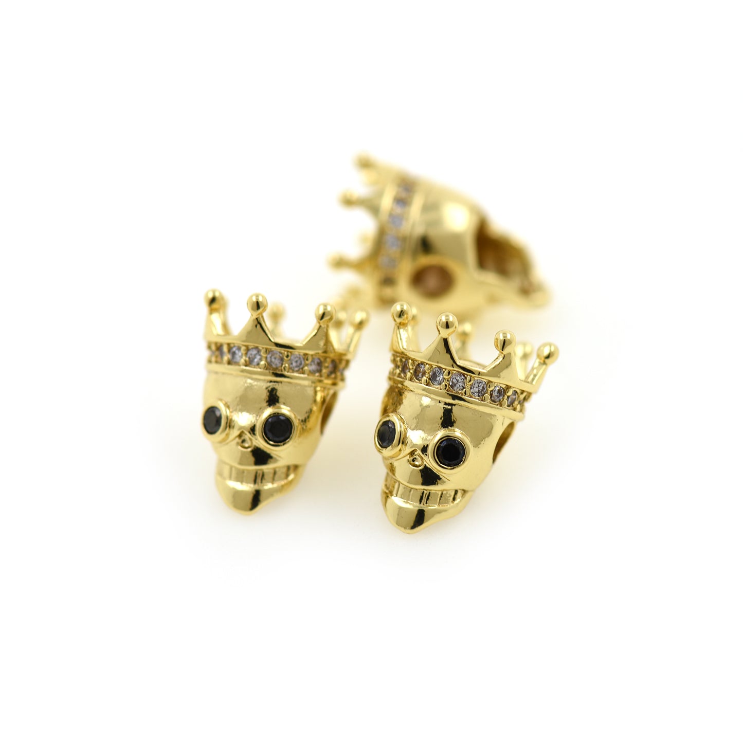 King Crown Skull Head Beads,Gold Crown Skull Spacers 10x15mm