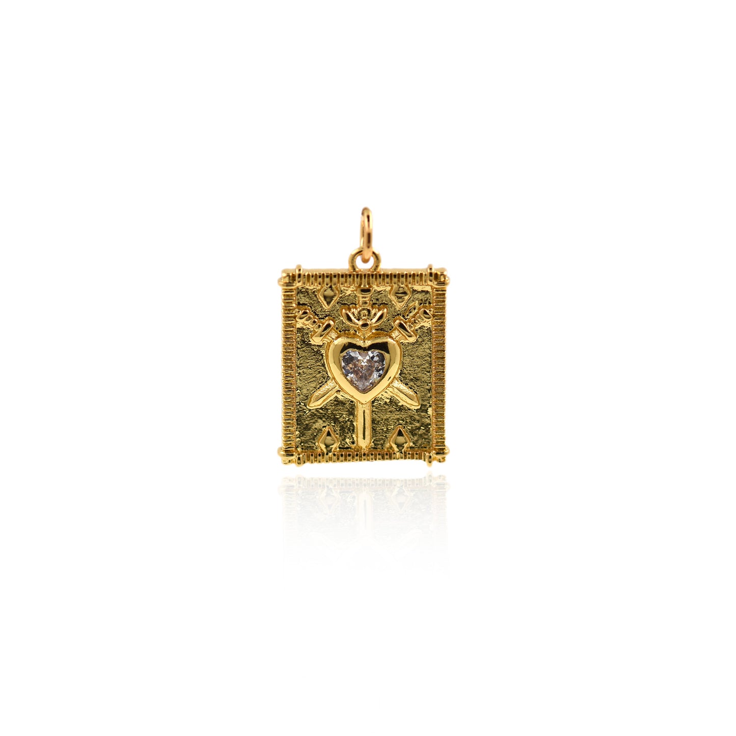 Rectangular Heart Pendant, CZ Heart Pendant 15x21mm