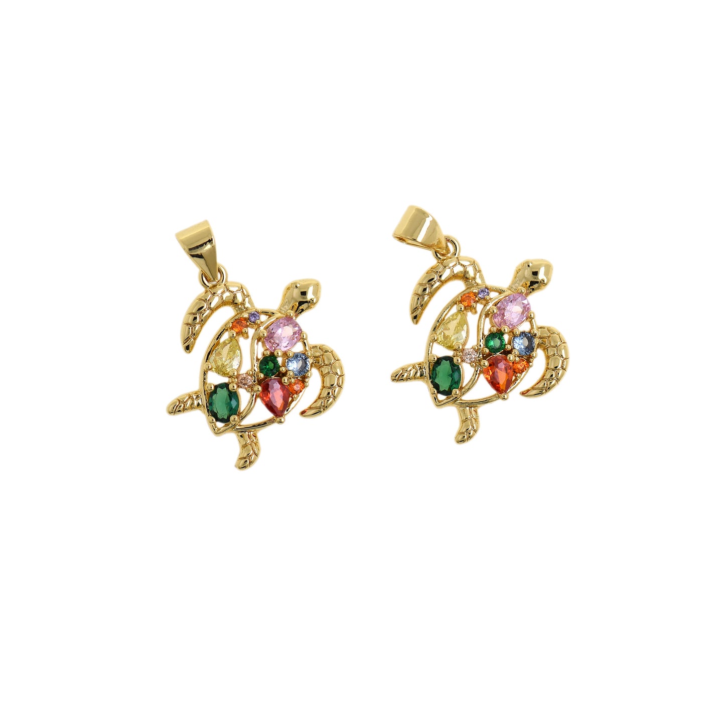 18K Gold Plated Zircon Tortoise Pendant 20x20mm