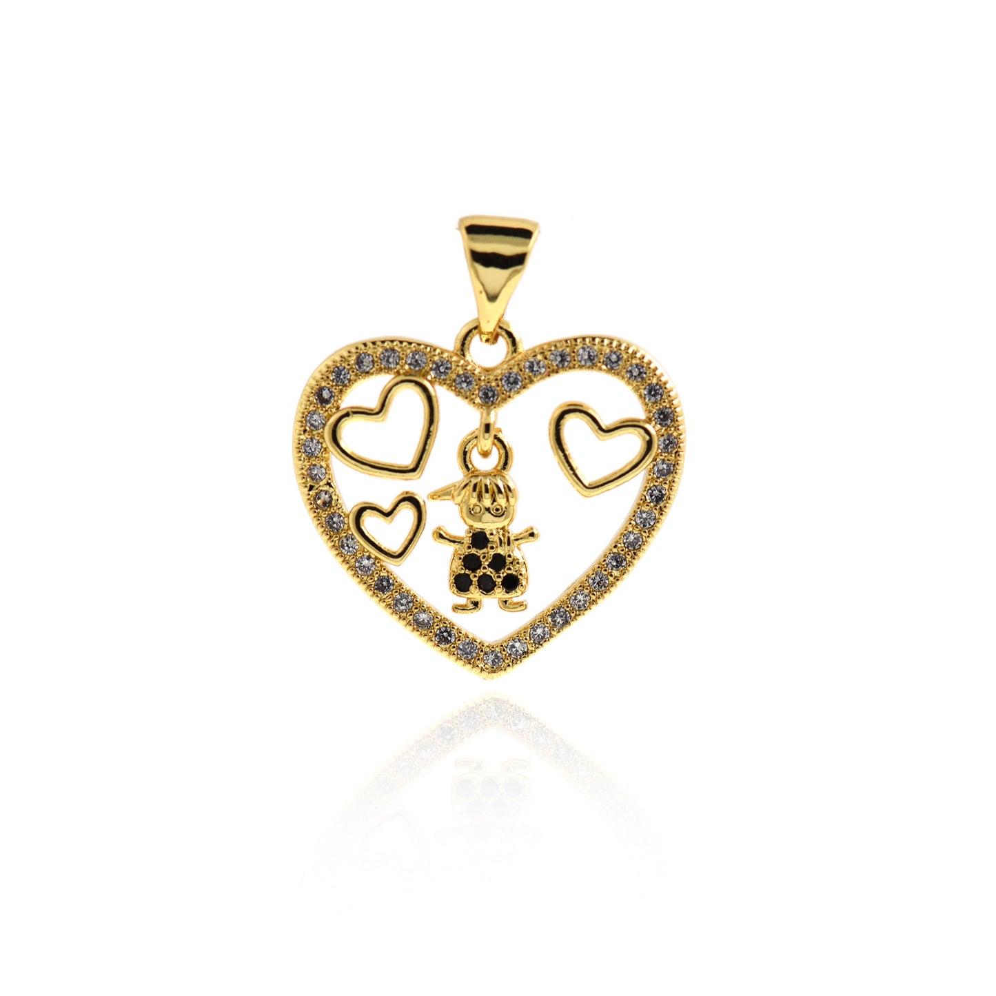 CZ Micro Pave Heart with Boy Charm,18k Gold Filled Little Boy Pendant 20x18.5mm