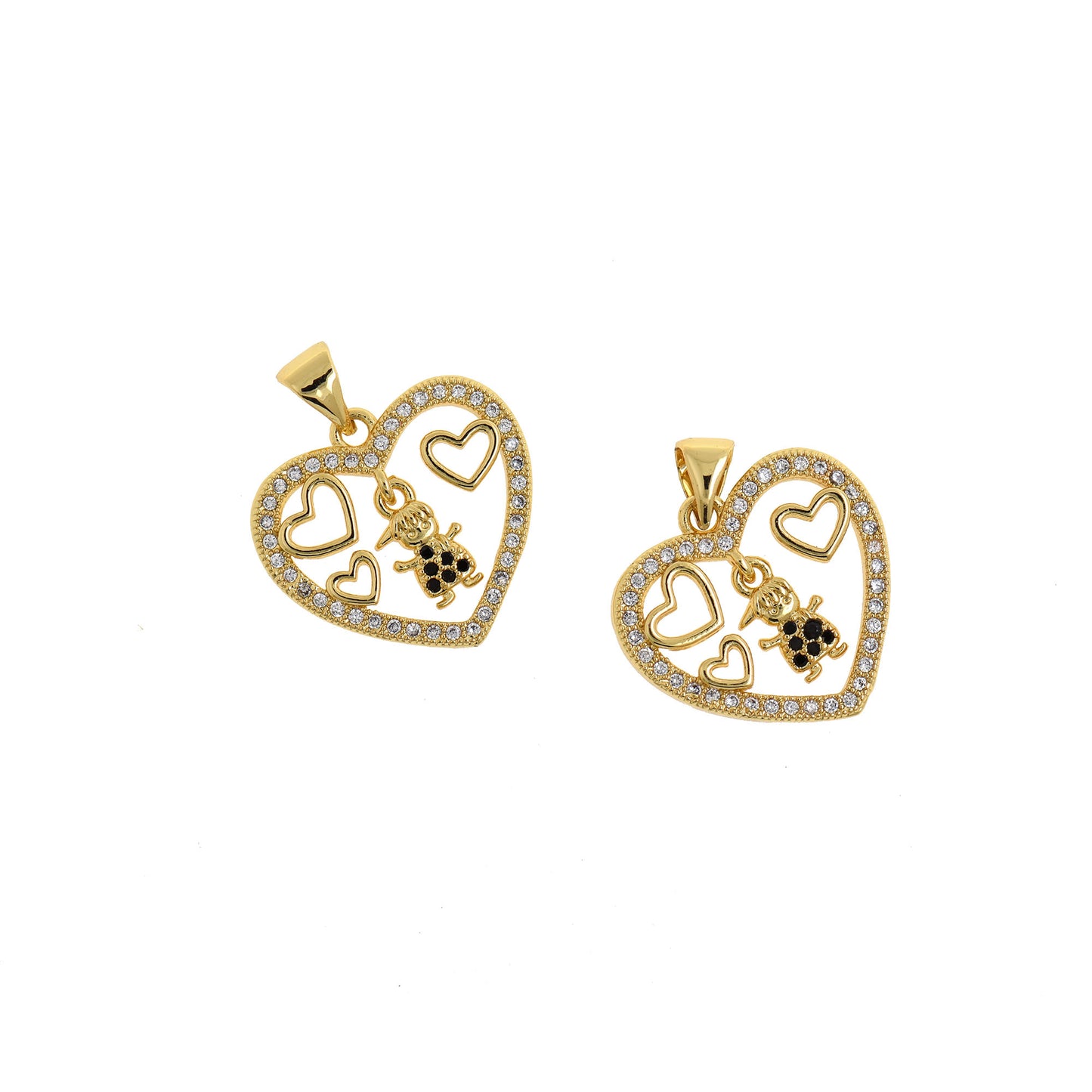 CZ Micro Pave Heart with Boy Charm,18k Gold Filled Little Boy Pendant 20x18.5mm