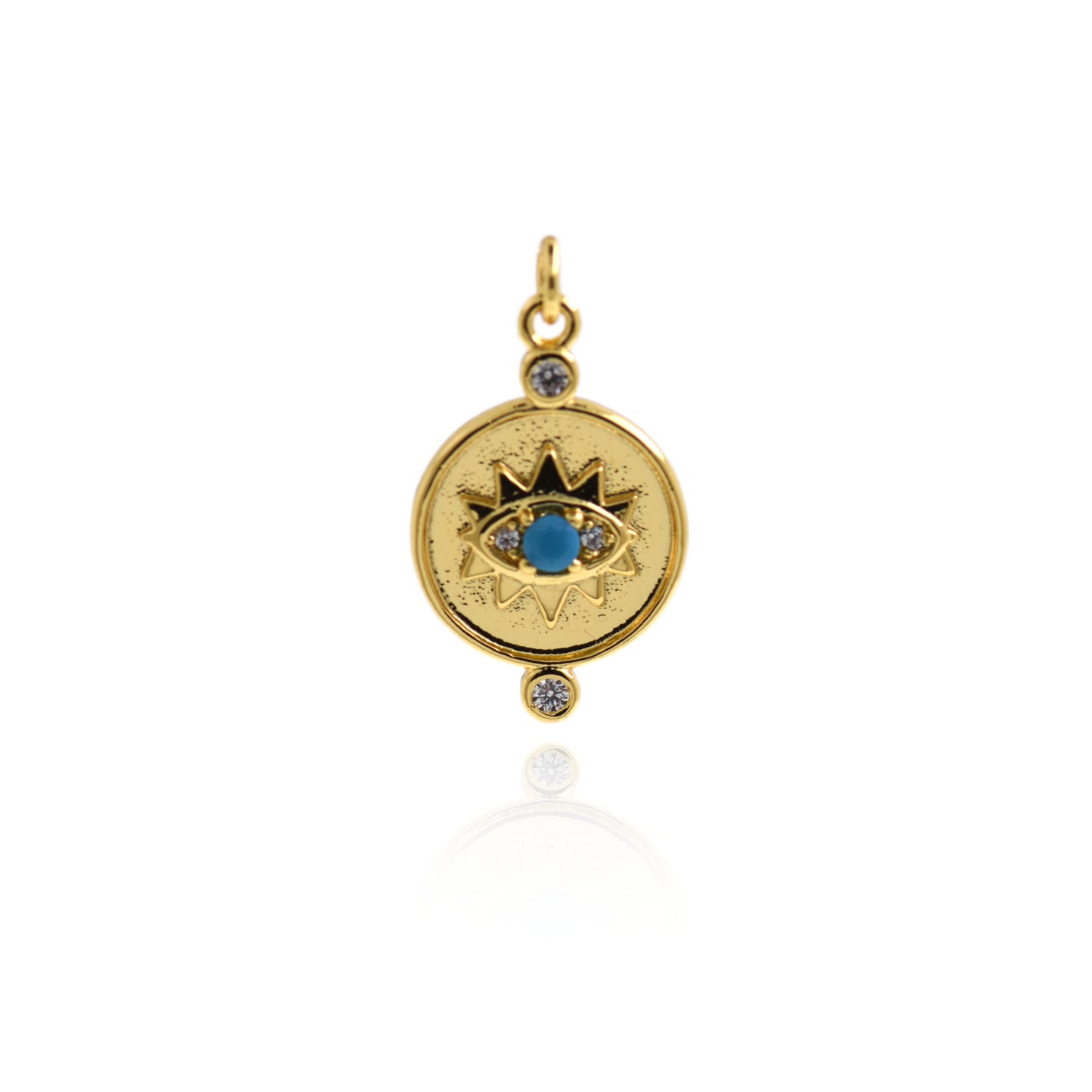 18K GF Dainty Blue Lucky Eye Pendant,Cute Evil Eye Charm 20x12.5mm