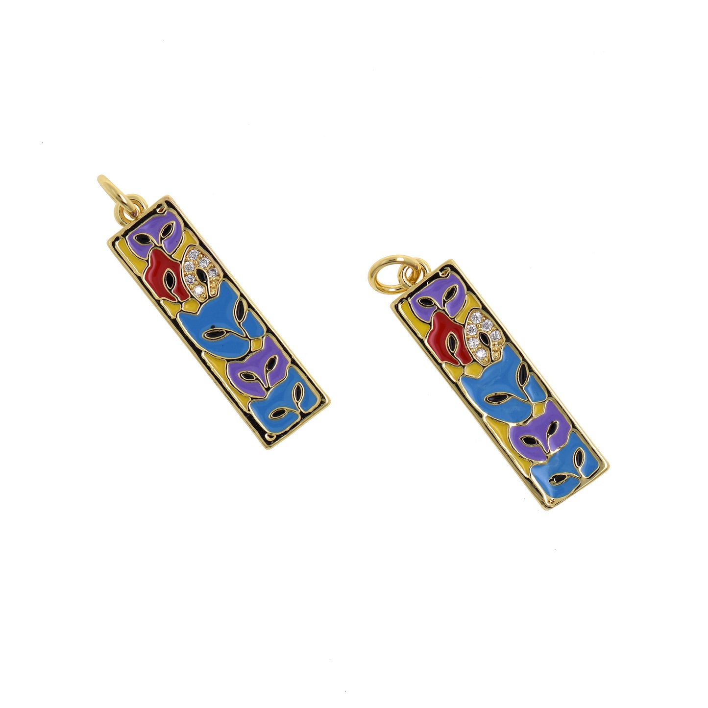 Gold Filled Enamel Mask Pendant, Mask Necklace 27.5x8mm