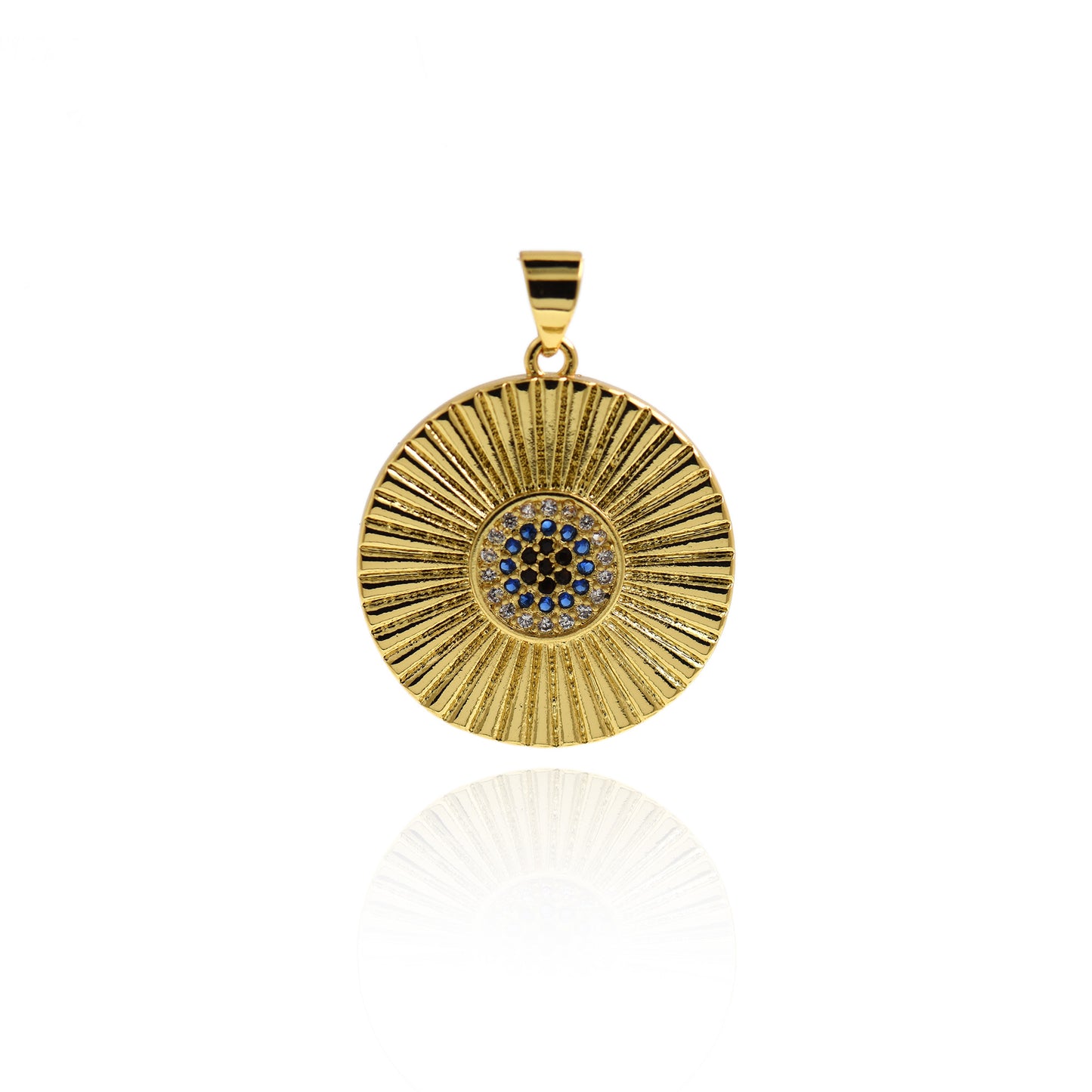 18K Gold Filled Round Pendant,Micro-Inlaid Gemstone 22mm