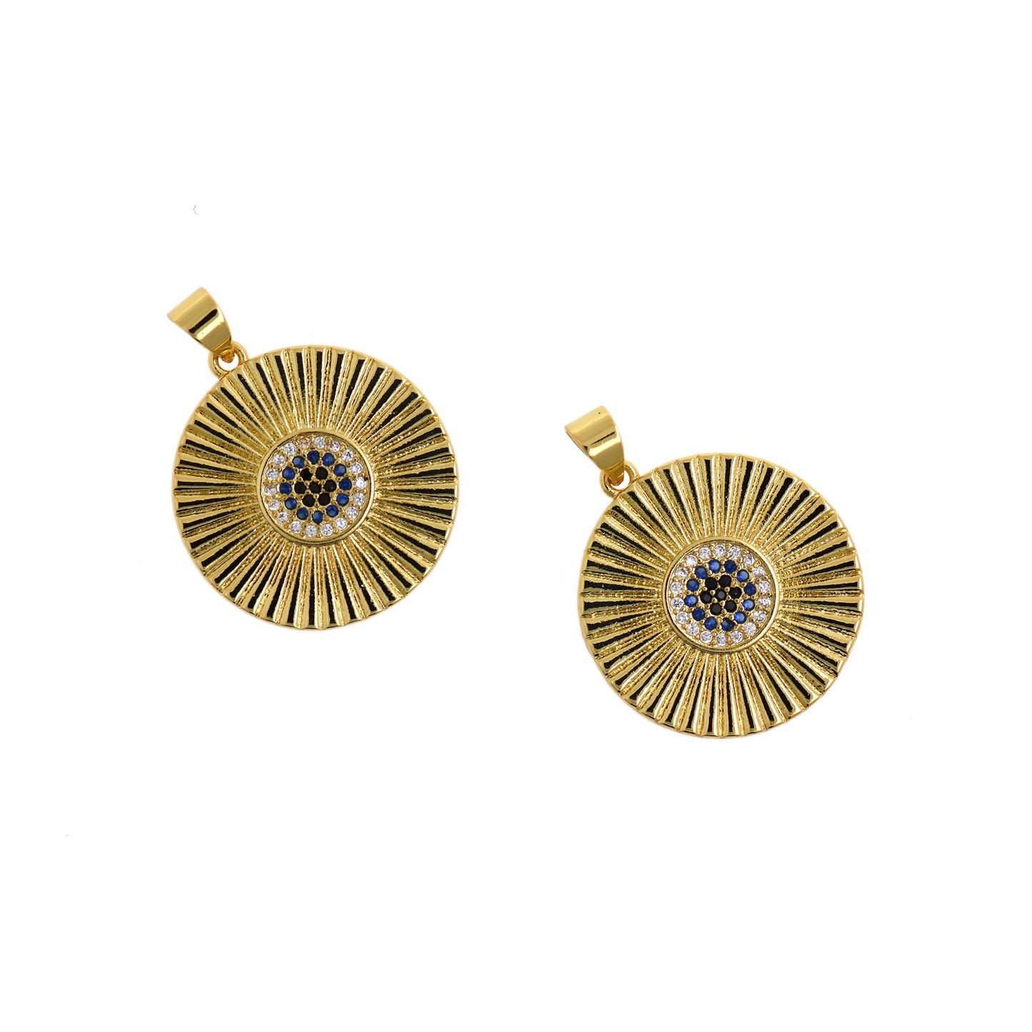 18K Gold Filled Round Pendant,Micro-Inlaid Gemstone 22mm