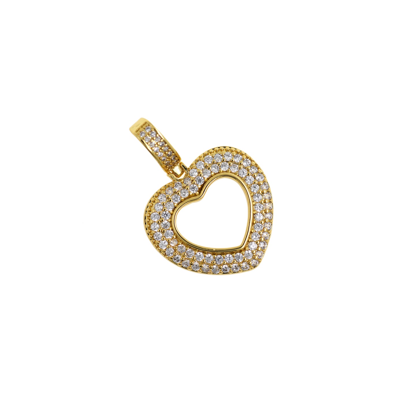 18K Micro-Pave Hollow Heart Pendant Cubic Zirconia Pendant Suitable 37x26mm