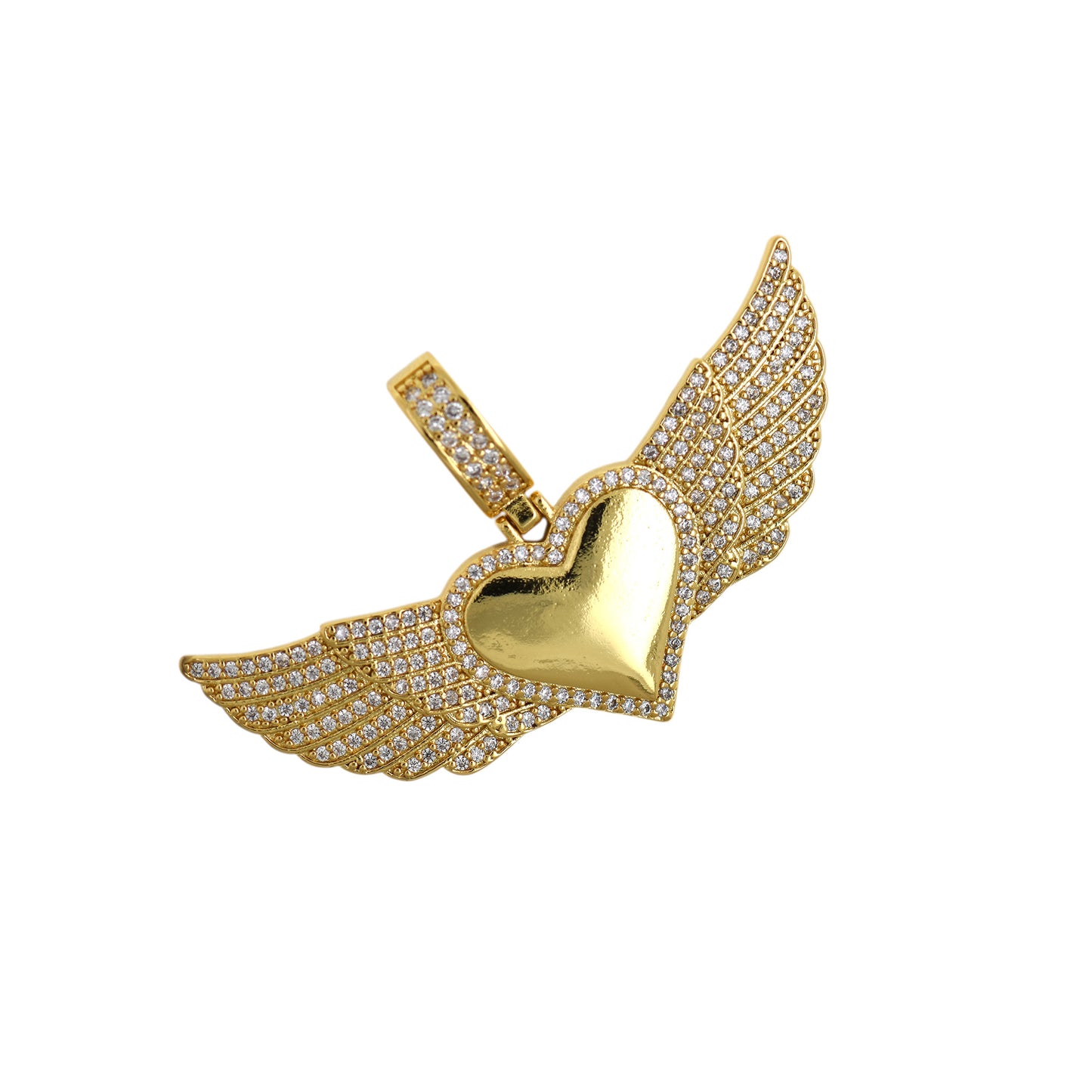 18K Zircon Heart Shaped Wing Pendant 50x30mm