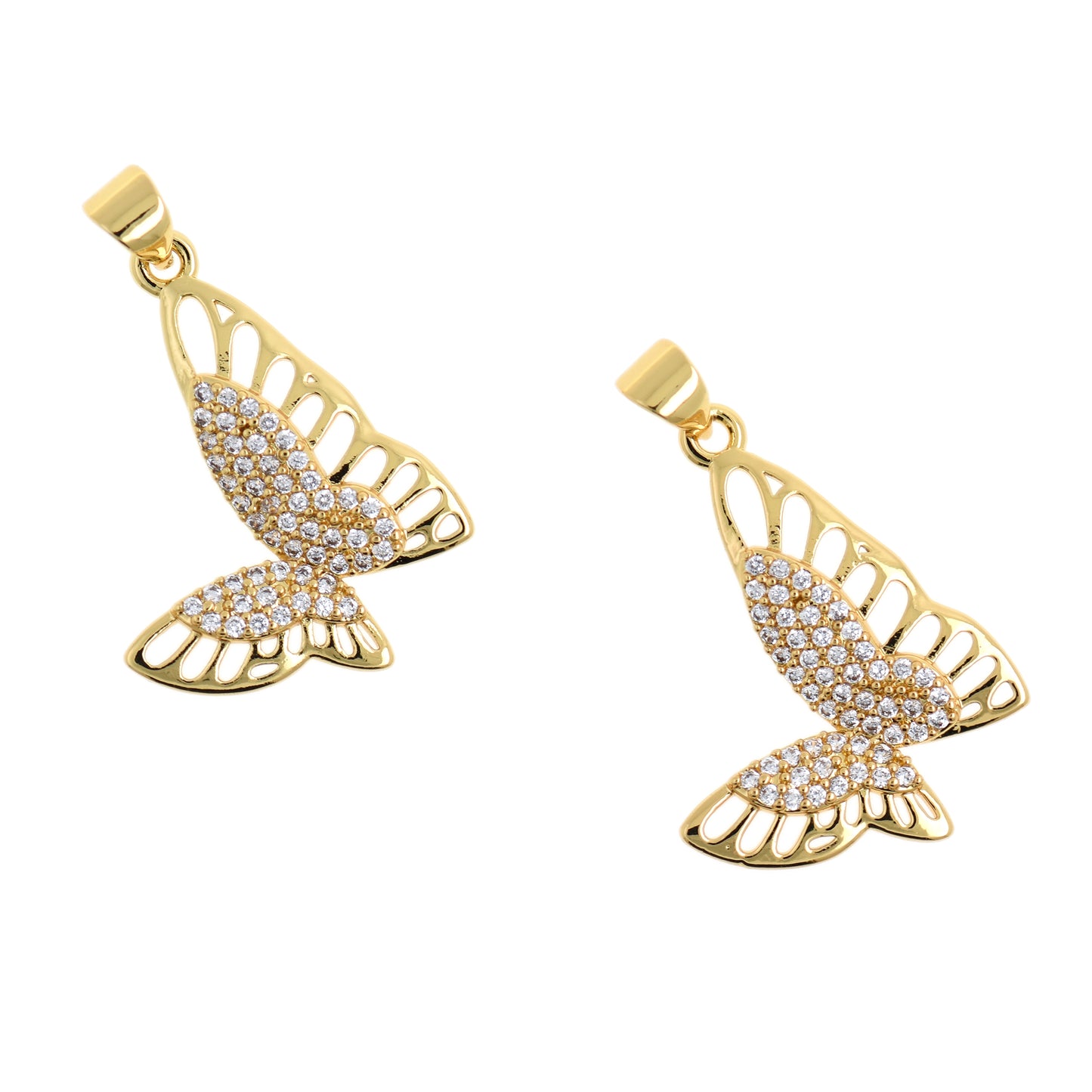 18K Paved Cubic Zirconia Butterfly Pendant 23x23mm