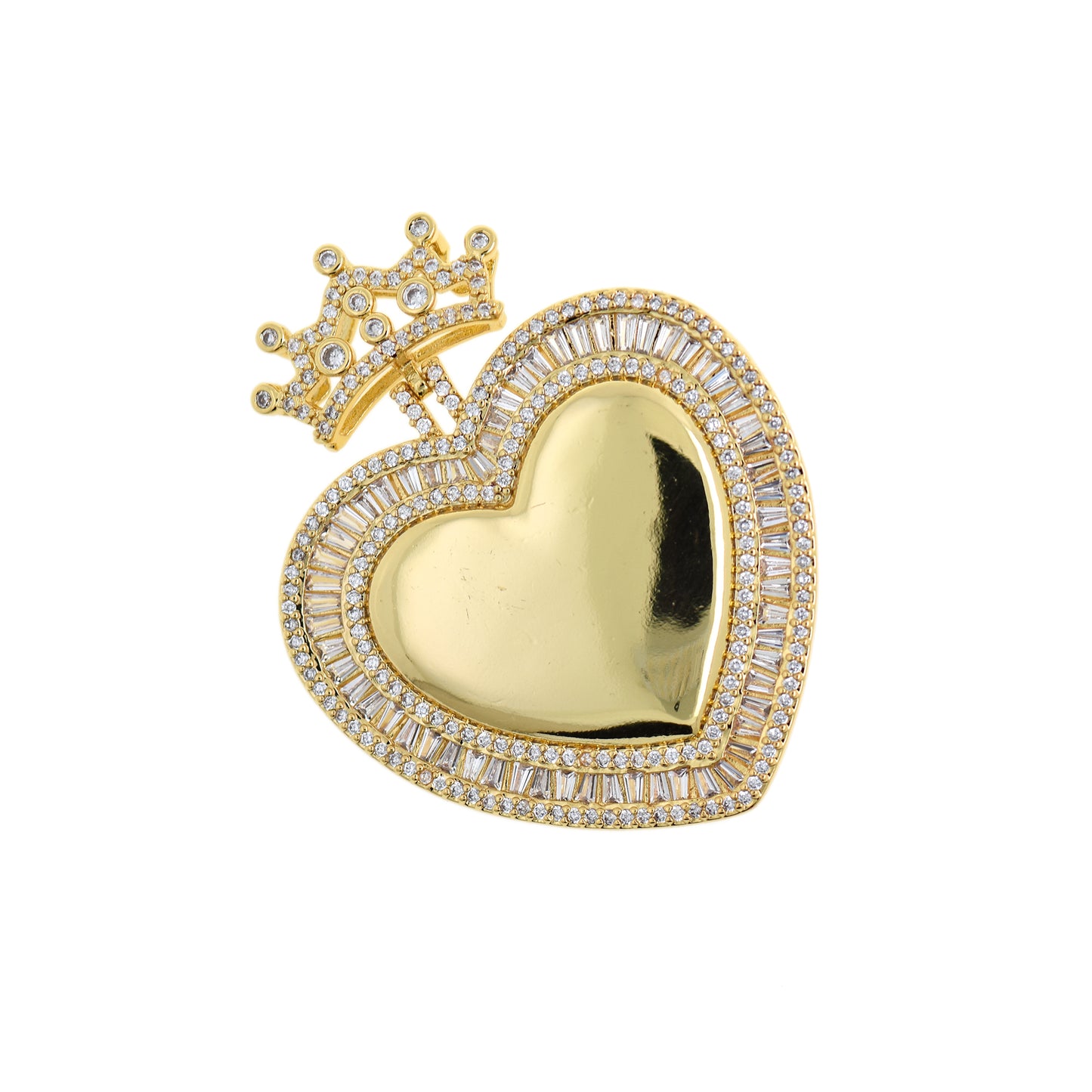 18K Queen's Heart-shaped Crown Zircon Necklace Pendant 50x40mm